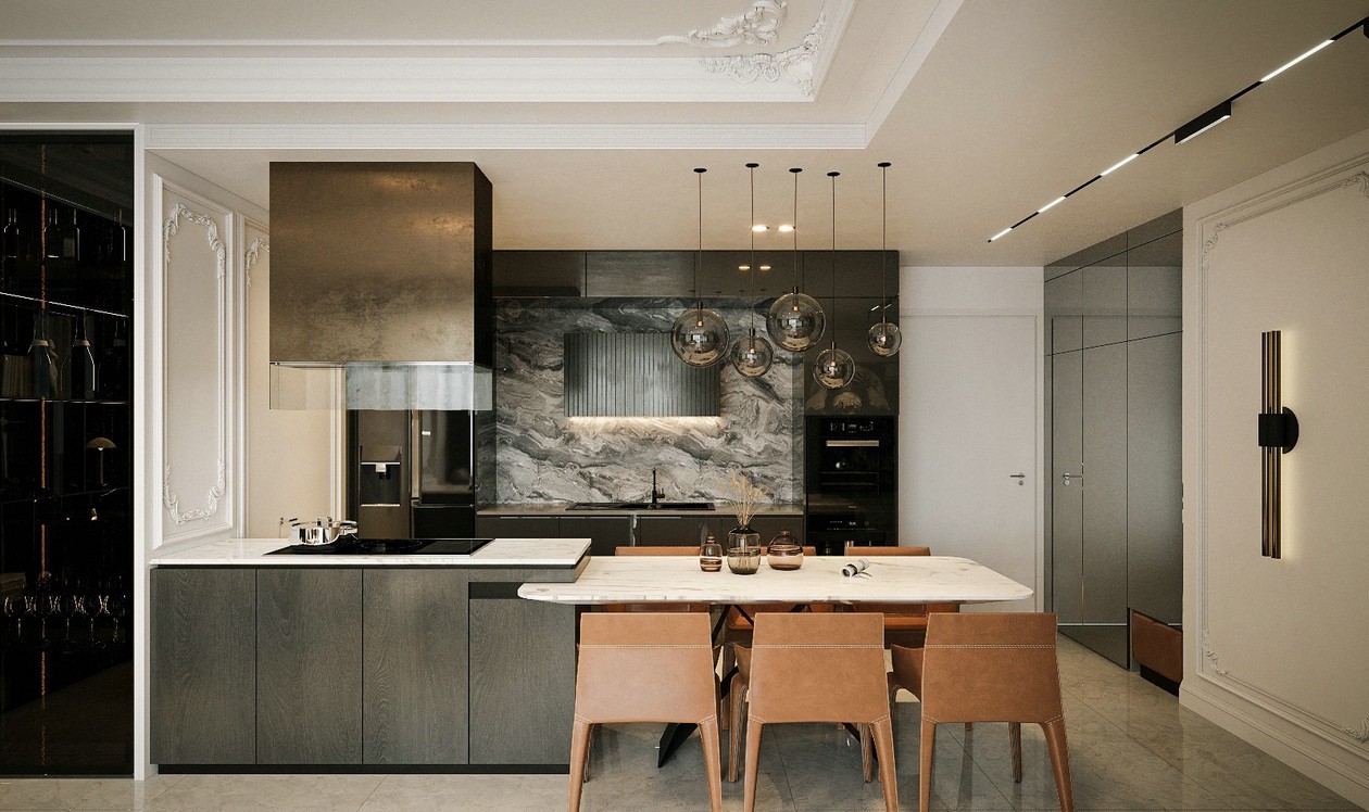 90㎡高级黑+橘色+简欧元素 质感的升华！-7