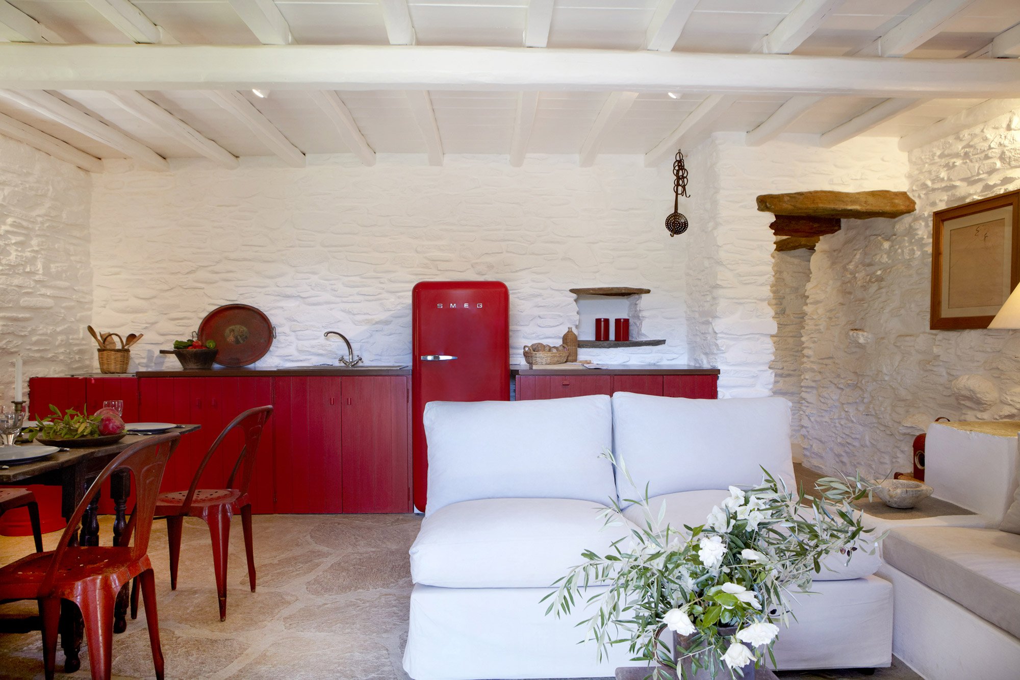 Red 3 beach houses Tinos Stones-Walls-1