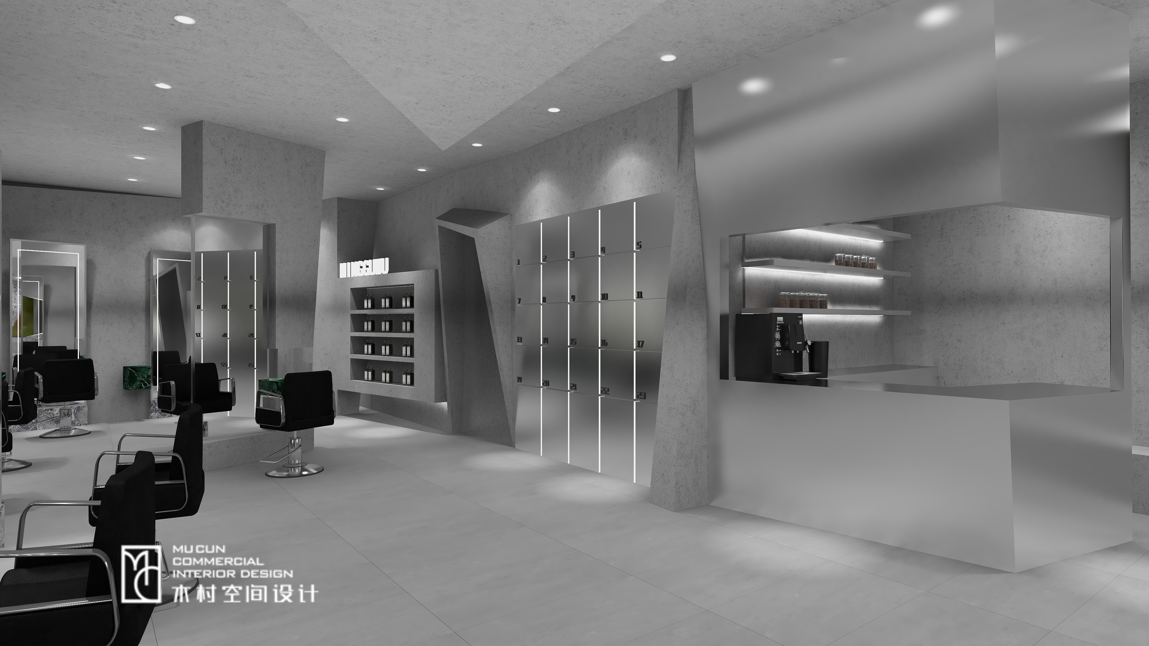 黑白灰理发店设计丨中国无锡丨木村空间美学-15