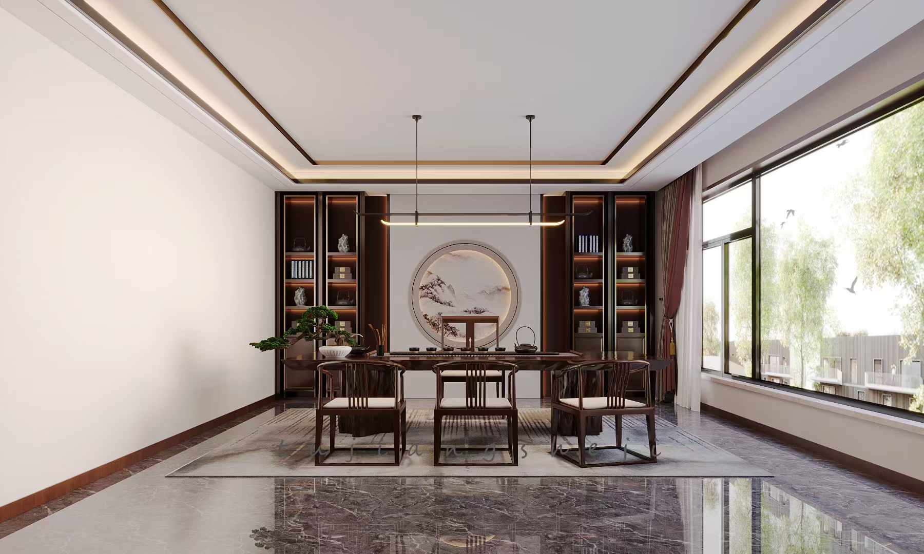 新中式别墅，以意会形的含蓄之美，还你一场风花雪月-5