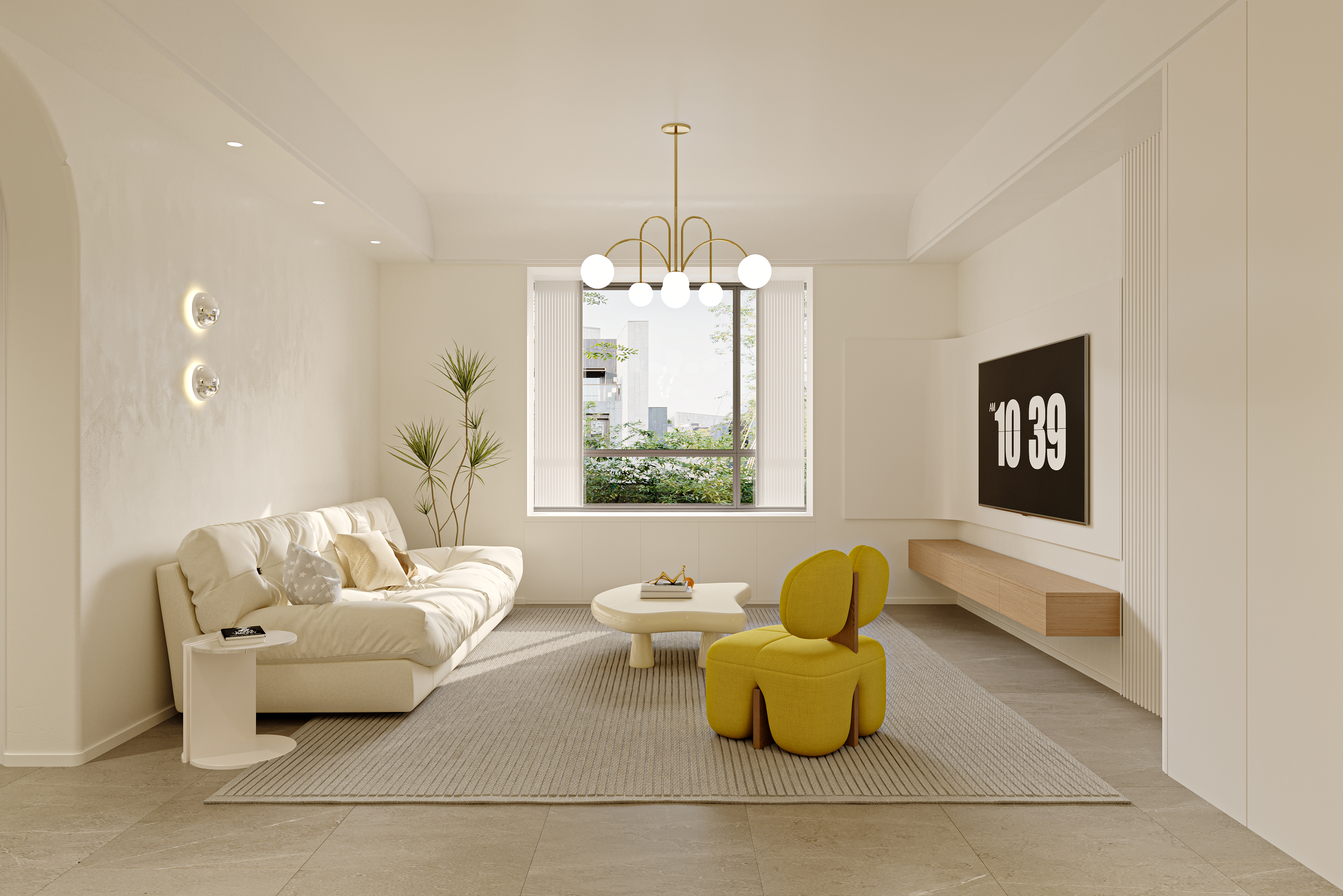 奶油风客餐厅效果图表现-3