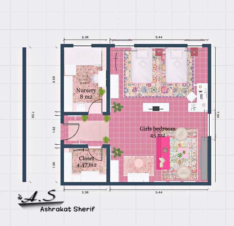 Girls Bedroom with Nursery and closet-2