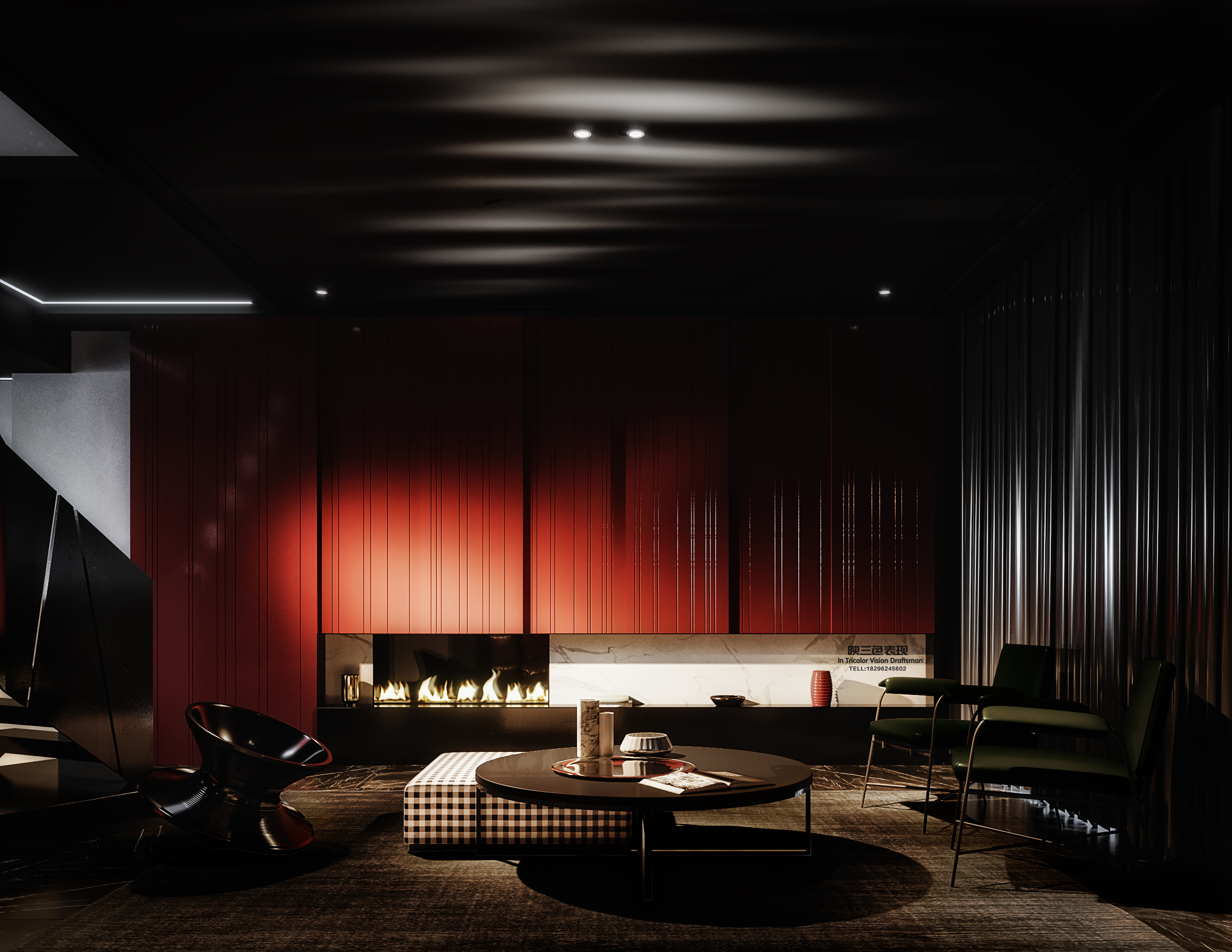 暗调空间设计 | 低明度与红元素的惊艳碰撞-10