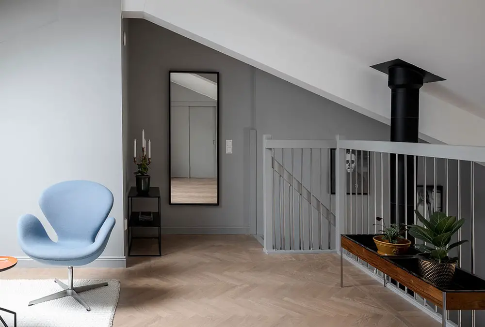 30 年代瑞典建筑中的温馨灰色家庭复式公寓-16