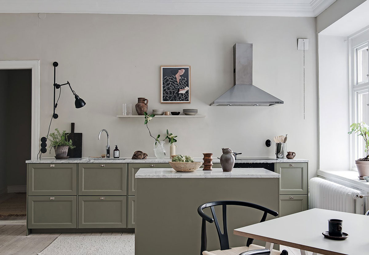 瑞典 71 平米绿色厨房不规则公寓设计-8