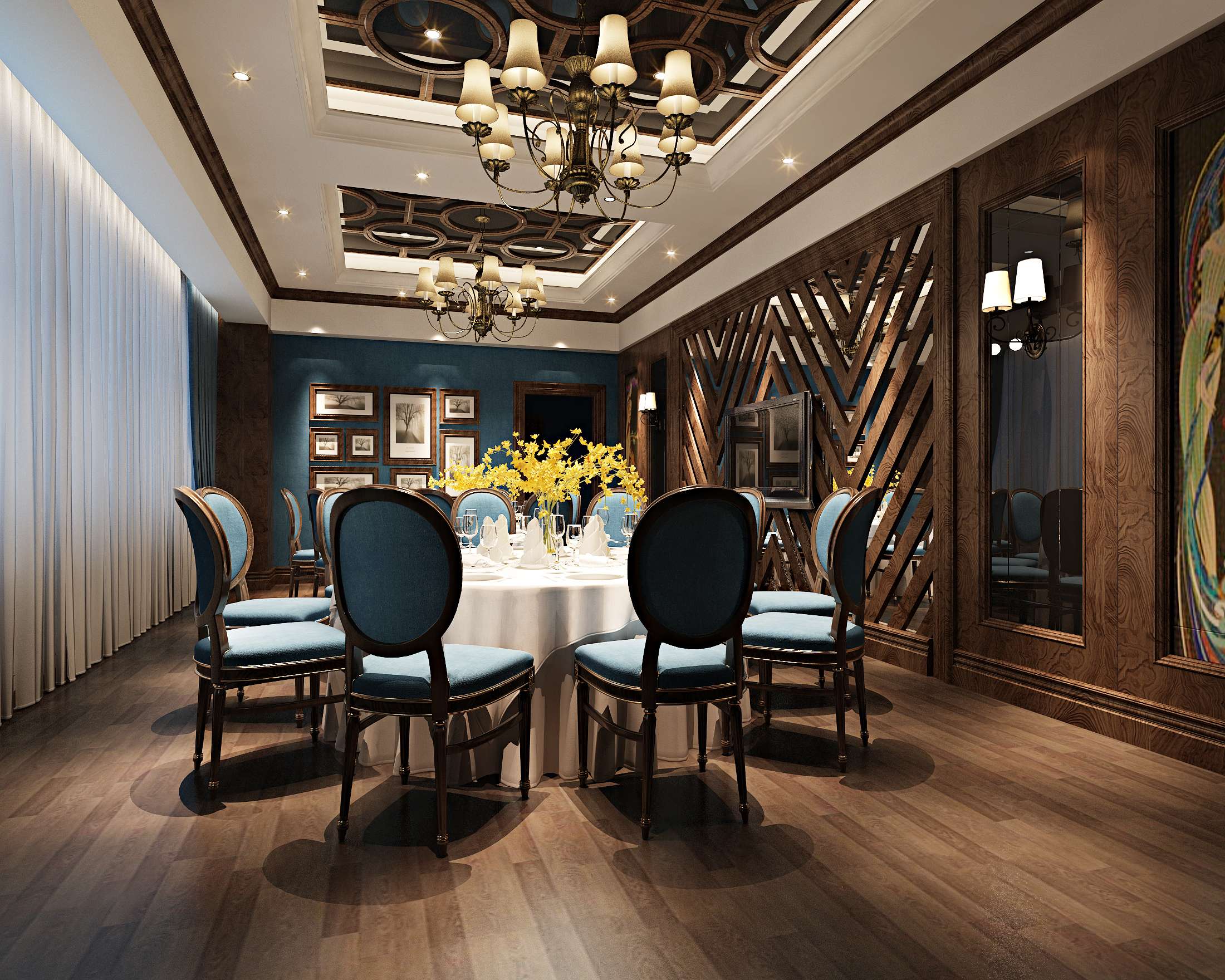 餐厅设计效果图中餐厅餐厅包间包房小吃店面馆工业主题餐厅-9-21