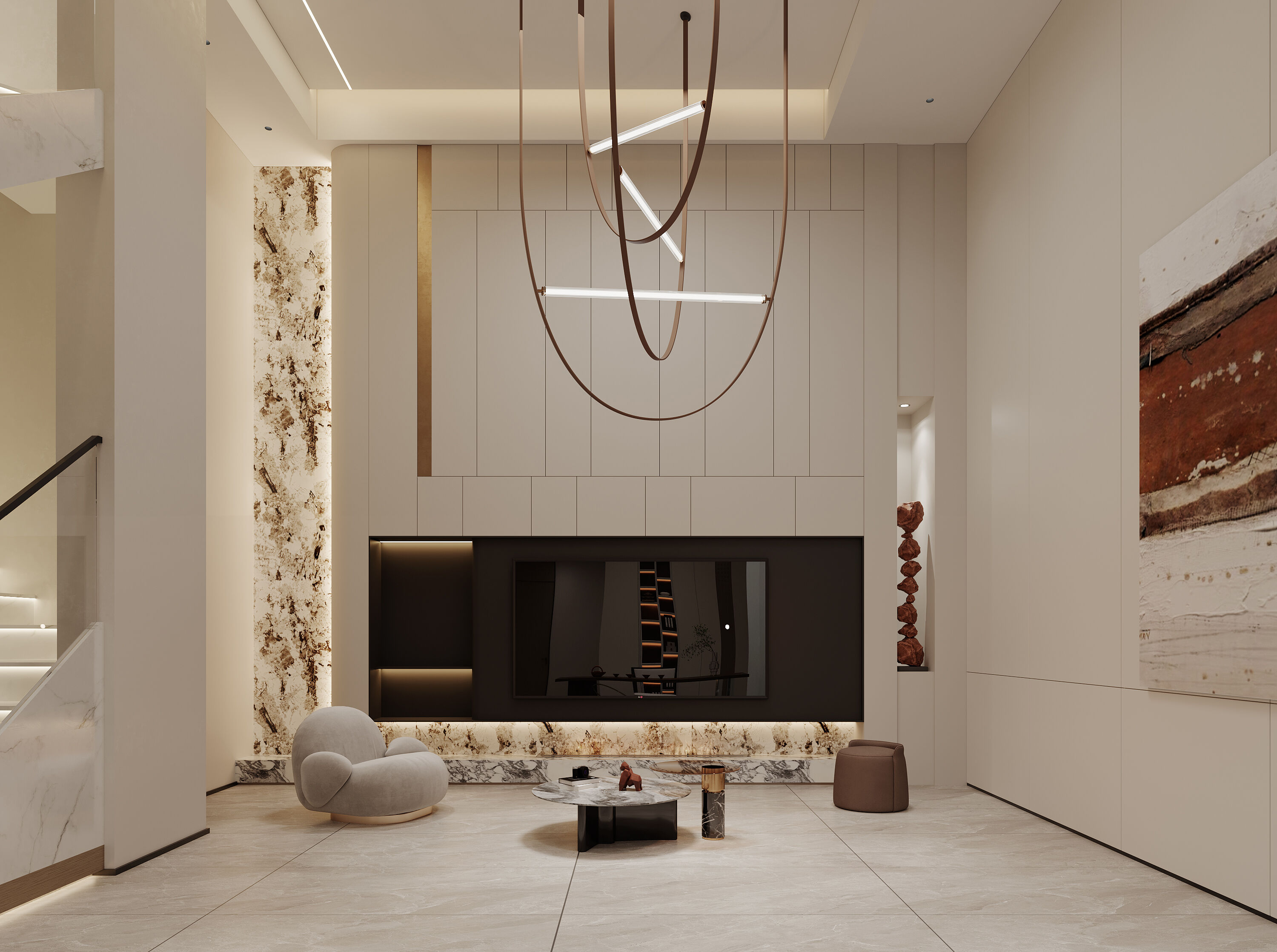 现代简约风挑空别墅-1