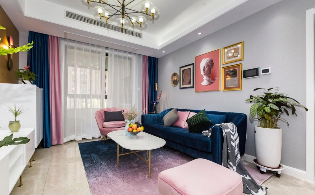 98 平米现代轻奢四房改造,设计师用心打造蓝粉主题空间-2