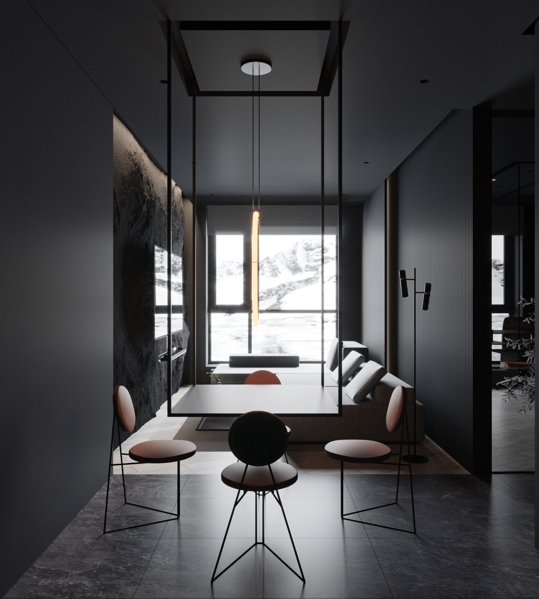 89㎡高级黑色系公寓设计 这也太酷了吧-8