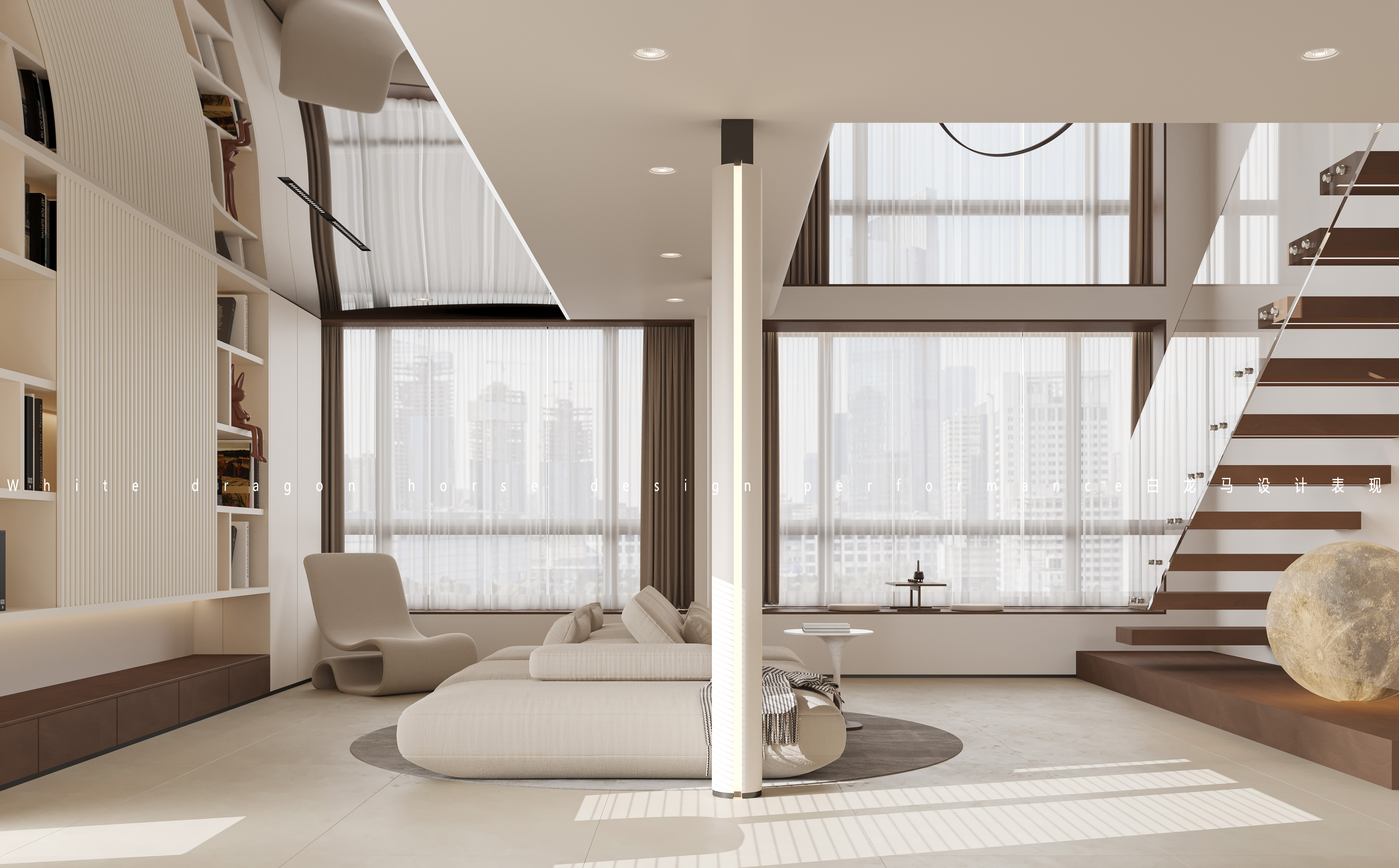 挑空别墅奶油风-7