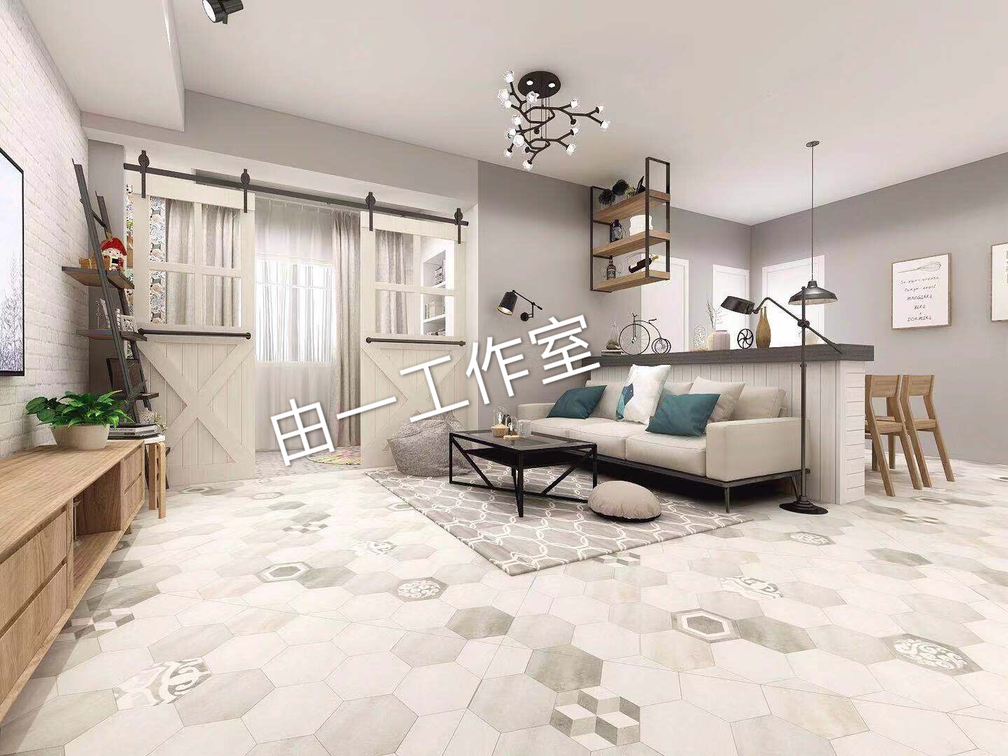 客厅阳台隔而不断，110平小户型北欧风客餐厅改造-11