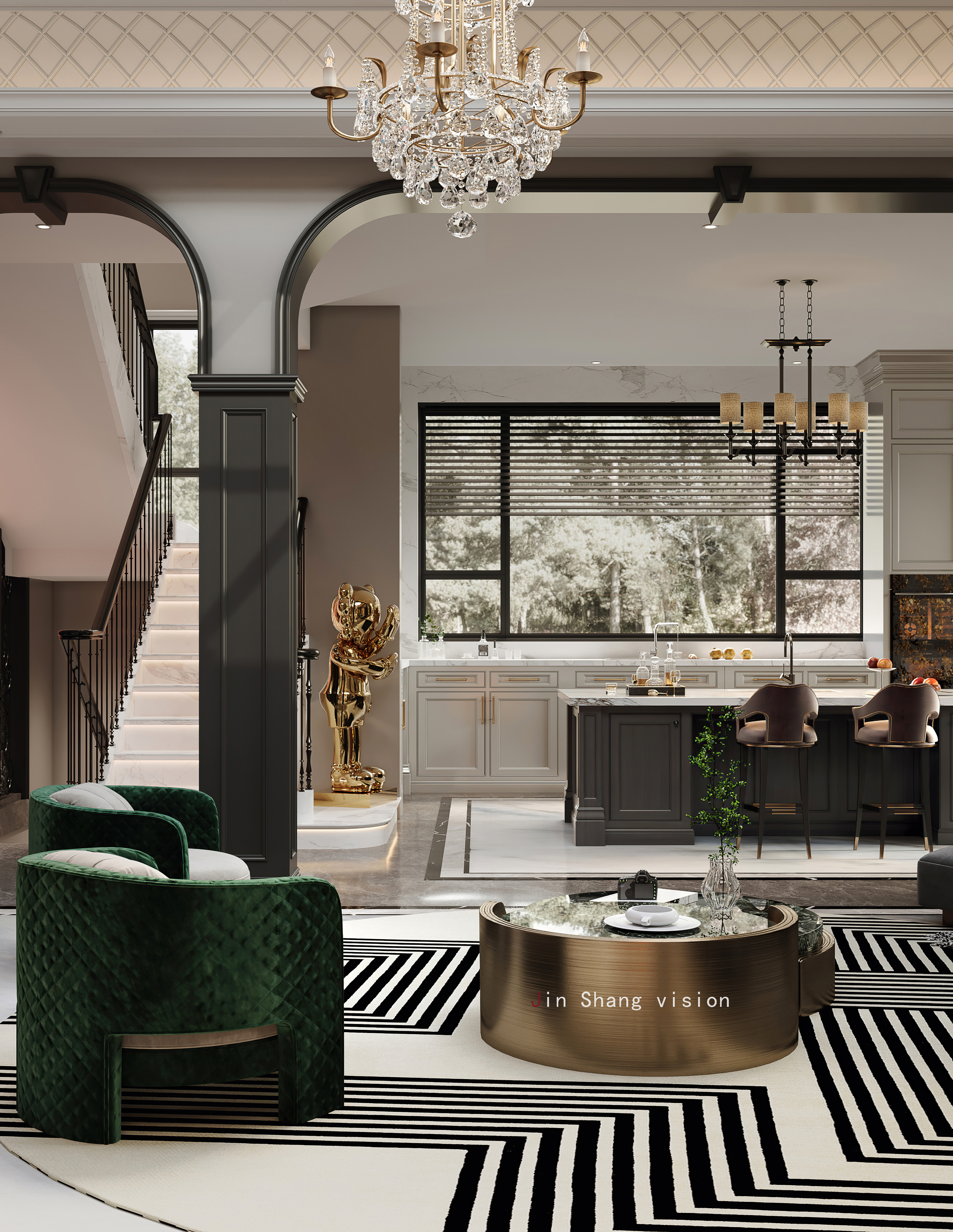 轻奢法式复古客餐厅设计-13