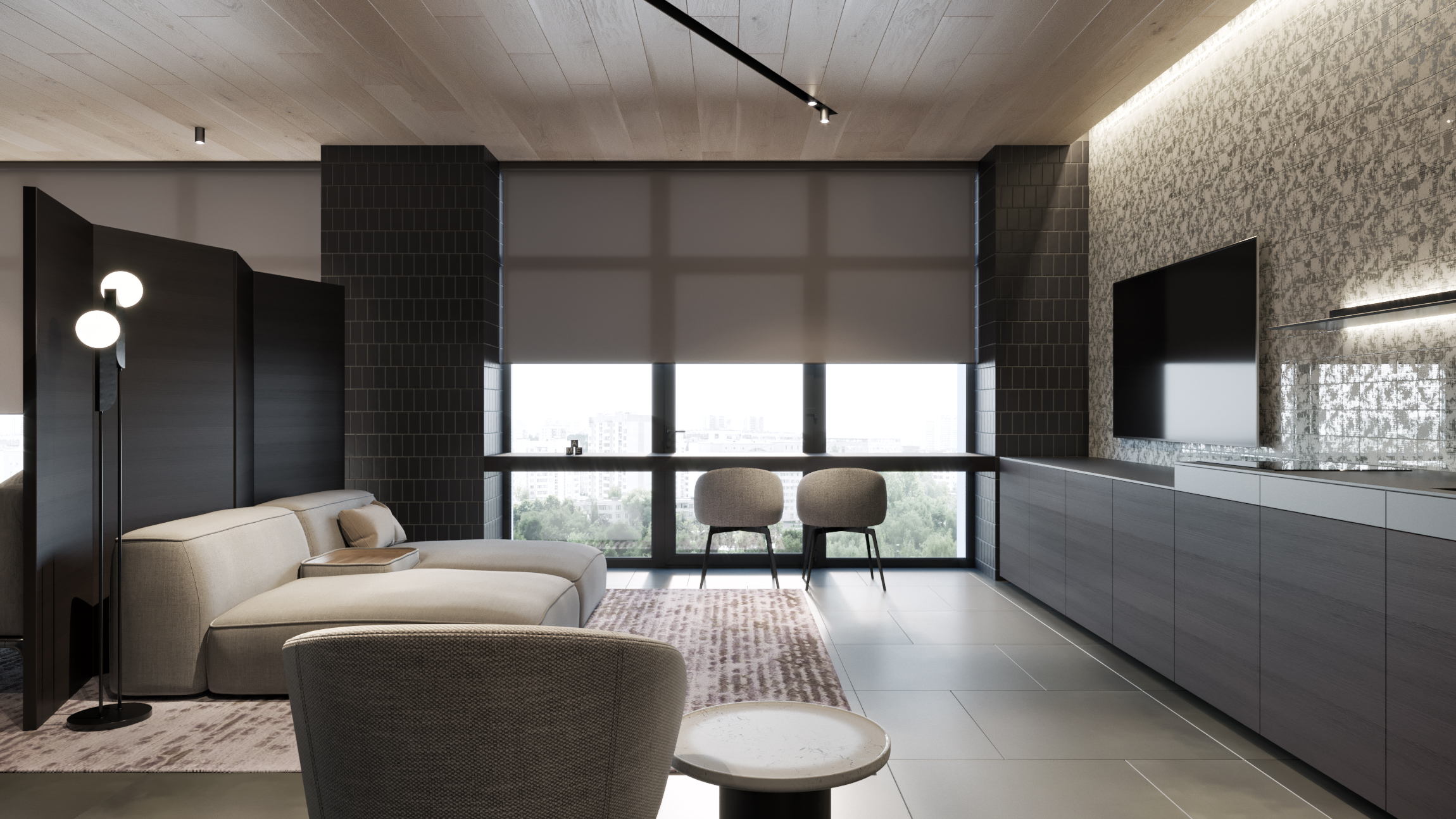 乌克兰市中心迷你公寓,温暖暗色调营造放松空间-4