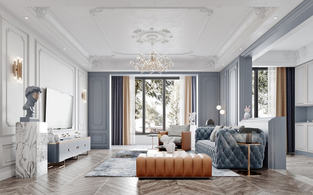 220㎡迷雾蓝法式轻奢自带优雅气质-3