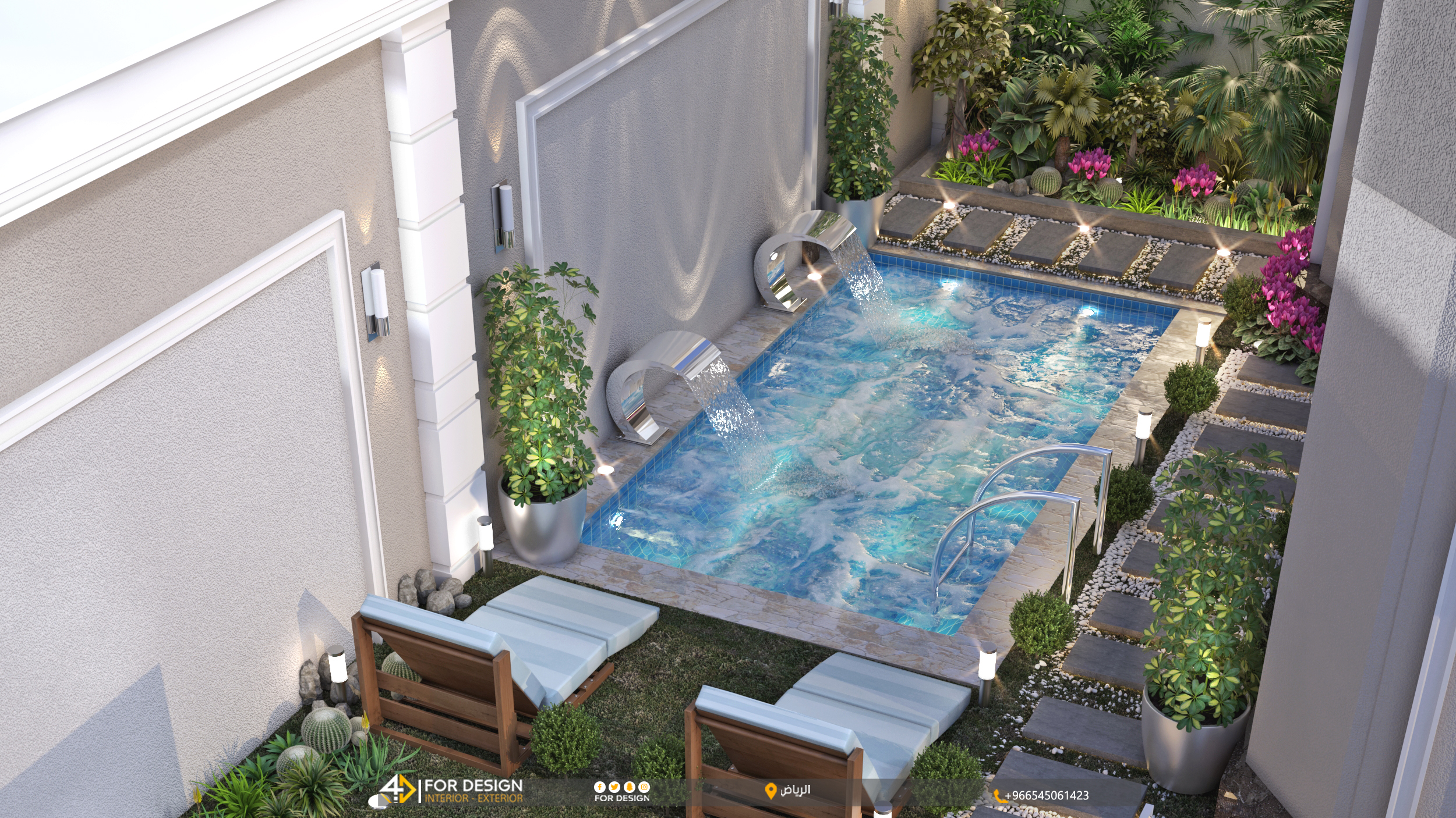 Garden design with swimming pool for a palace in Riyadh-2