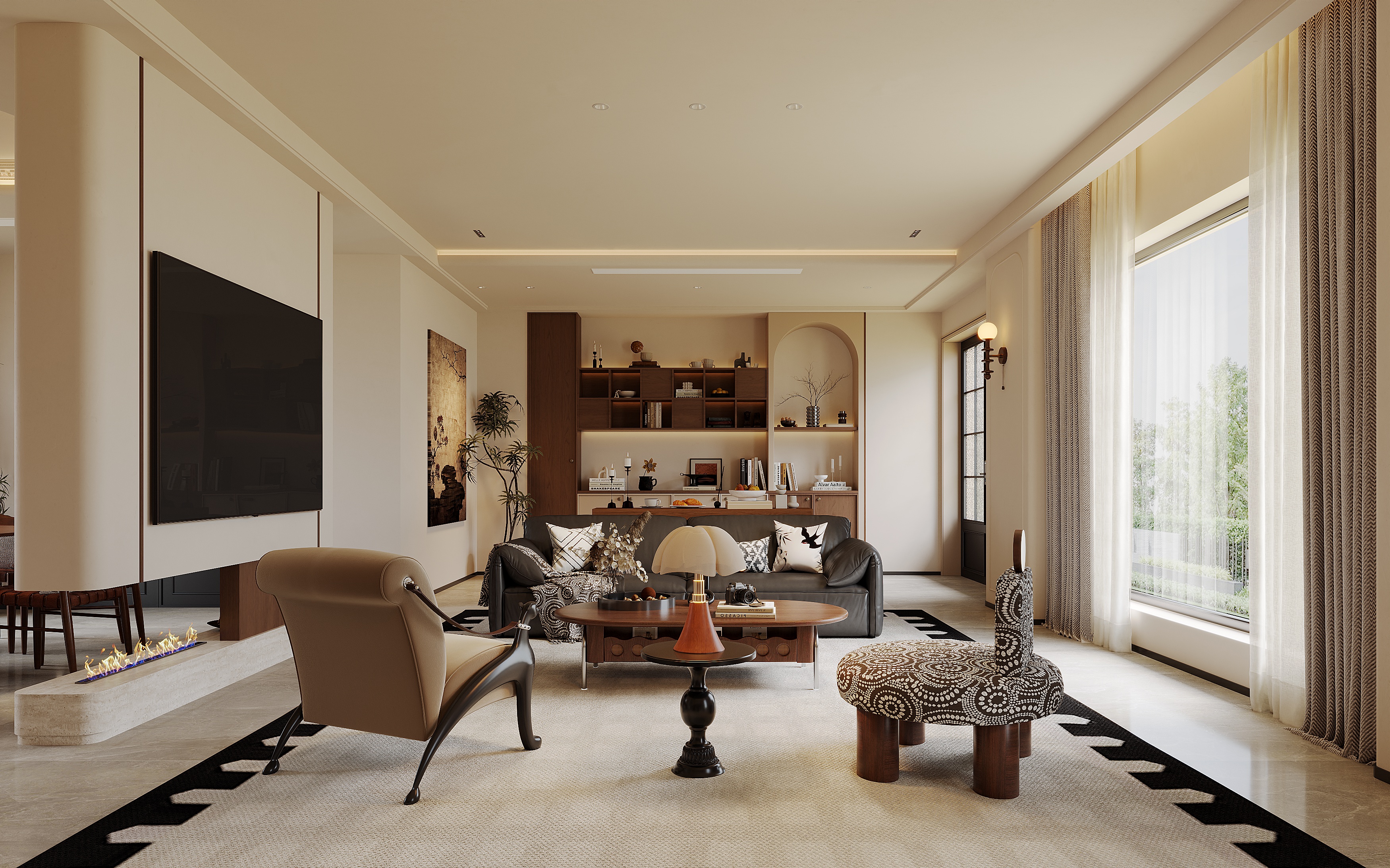 复古风别墅客餐厅效果图表现-1