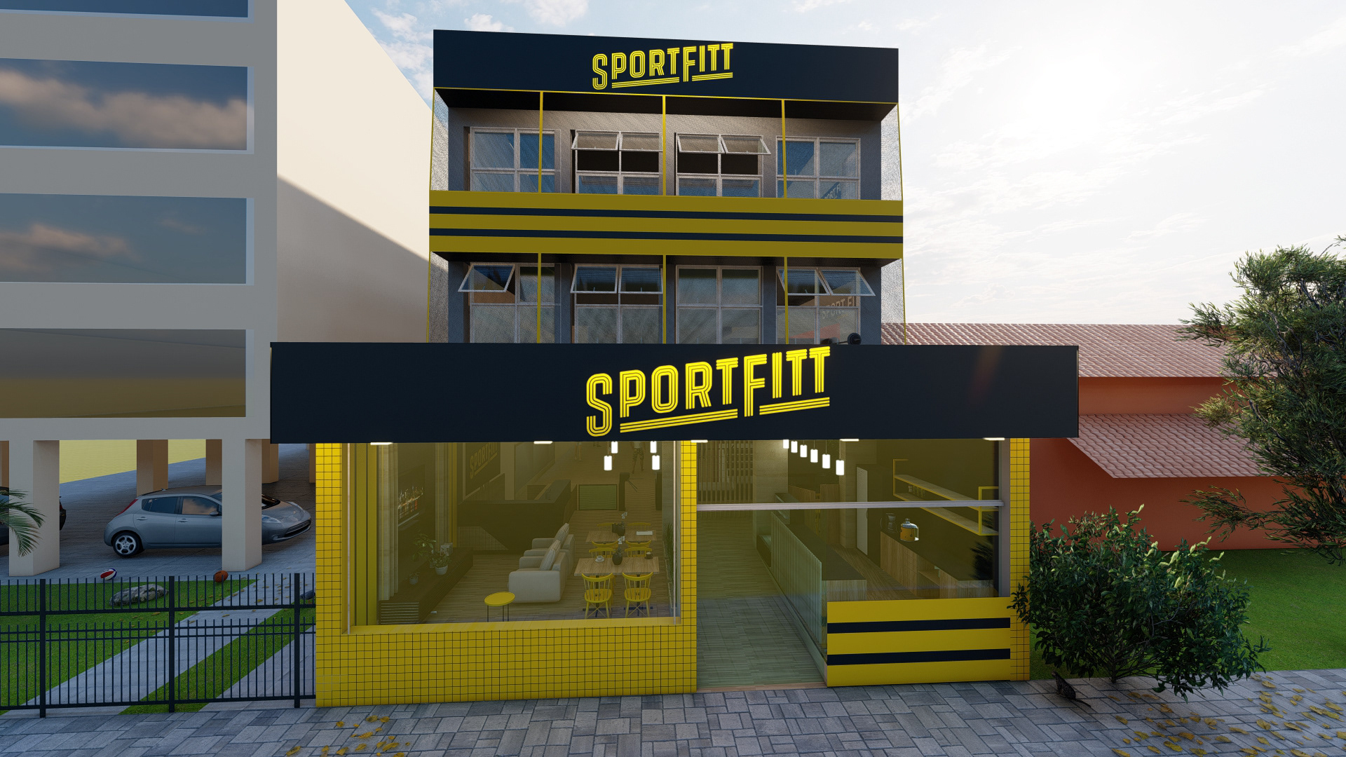 Modelagem e Render - Fachada Academia Sportfitt-4