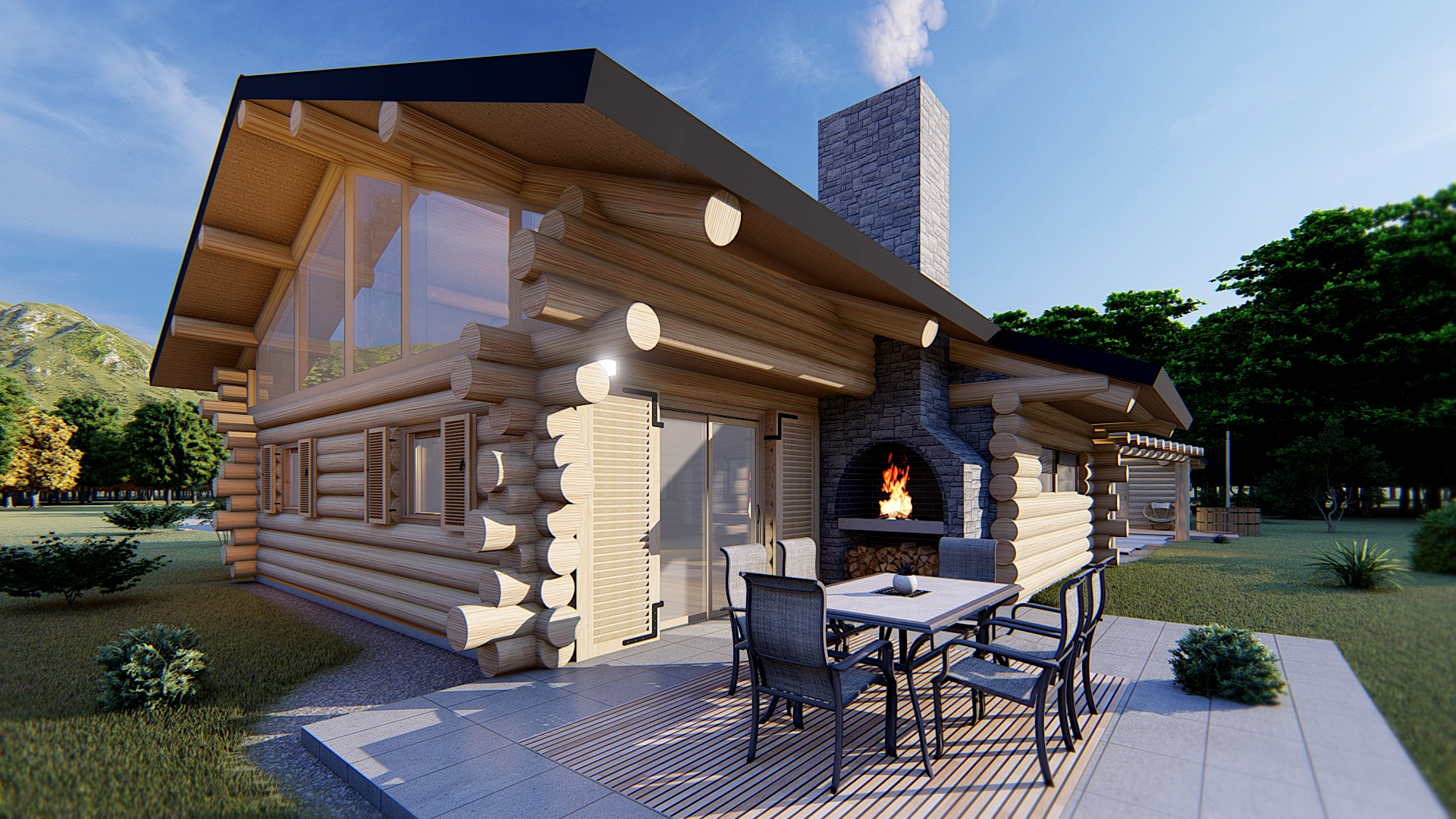 log house with log garage and log sauna SPA-15