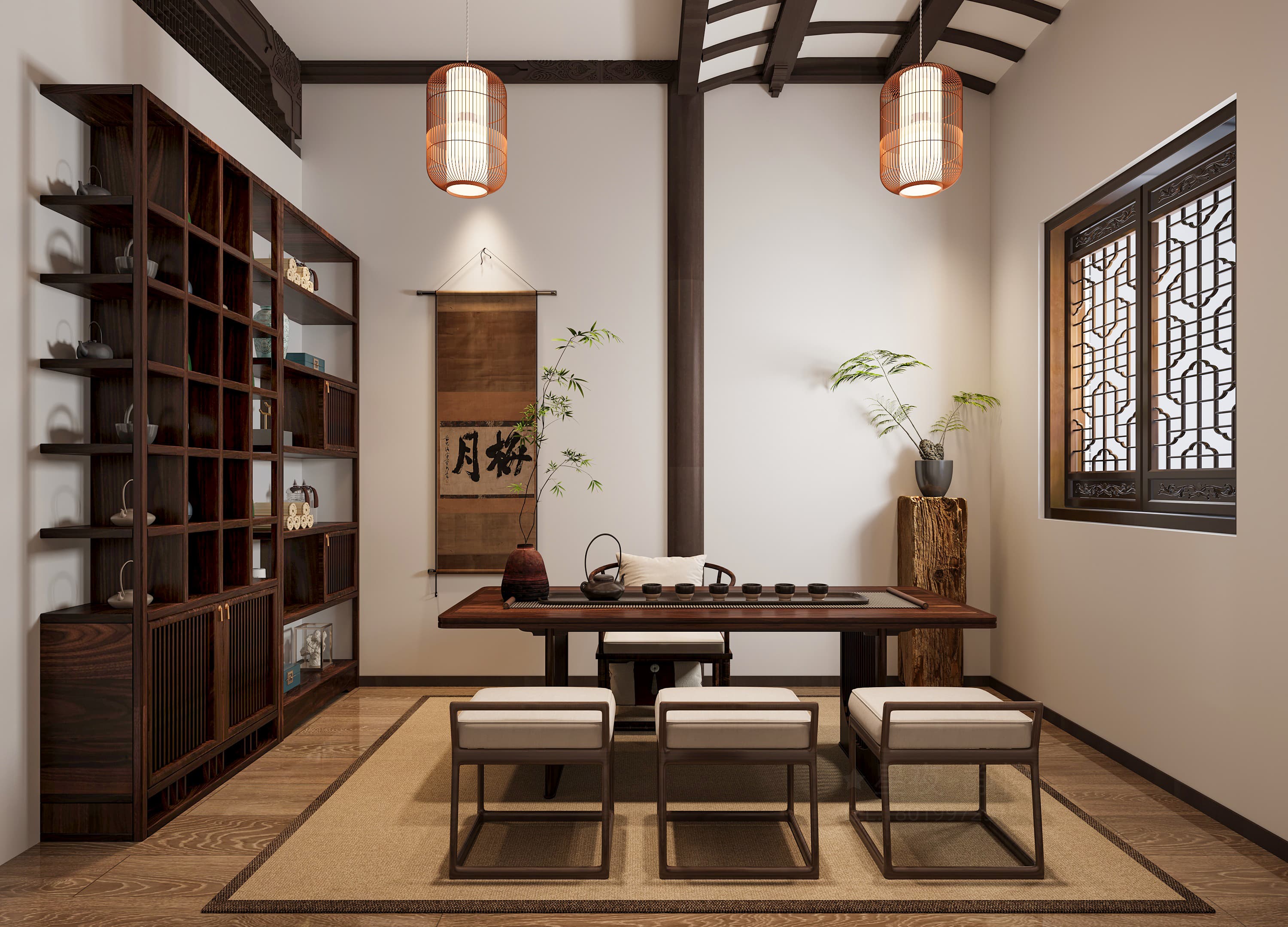 中式办公室+庭院效果案例-1