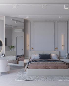 当代简约风格卧室及步入式衣帽间设计丨未明确提及,推测为文本作者所在设计工作室