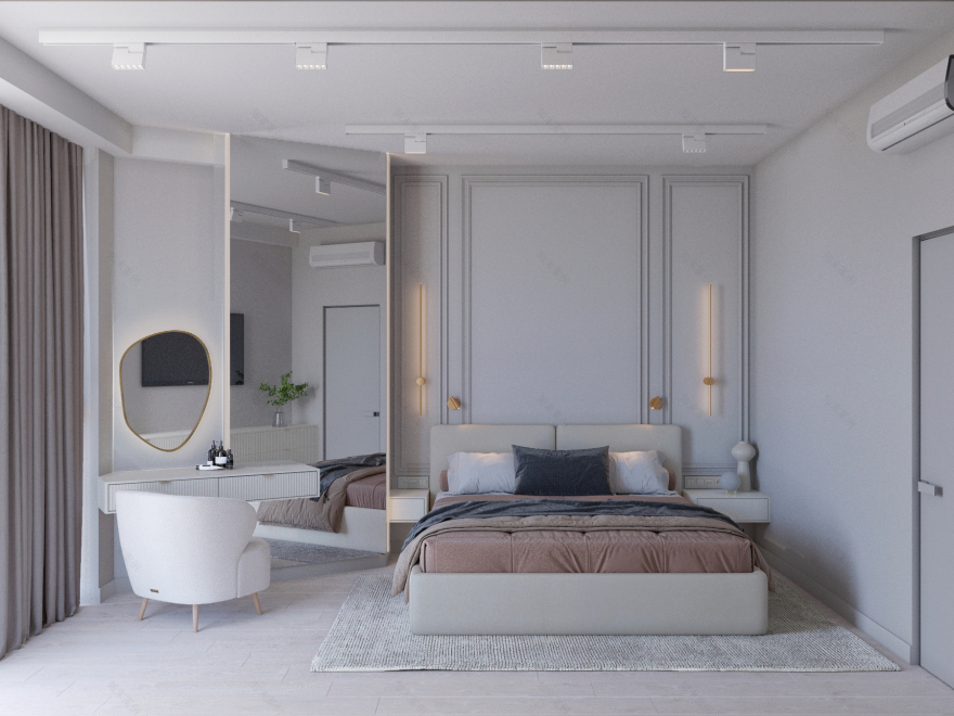 当代简约风格卧室及步入式衣帽间设计丨未明确提及,推测为文本作者所在设计工作室-2