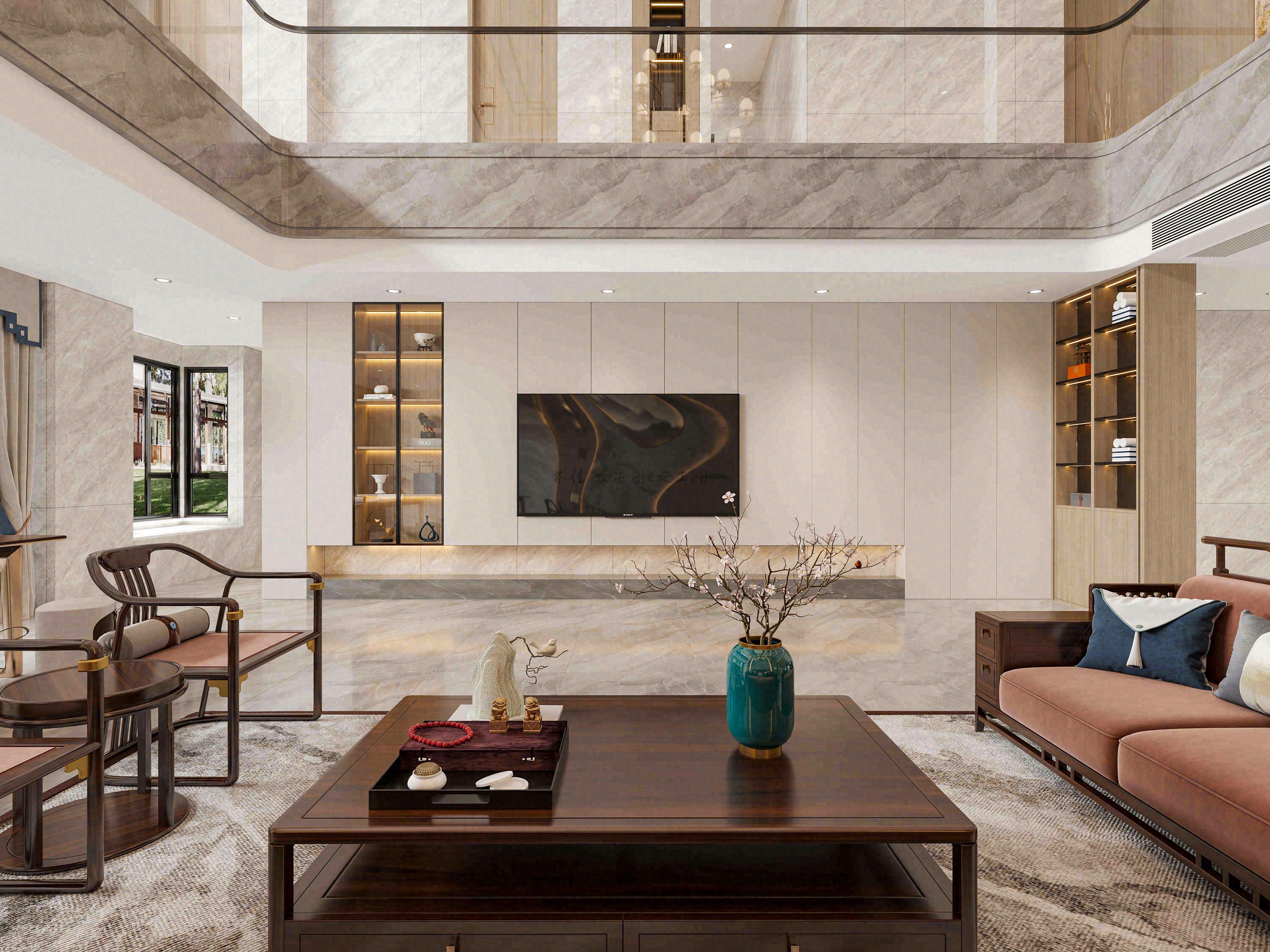 家装/新中式别墅效果图案例-2