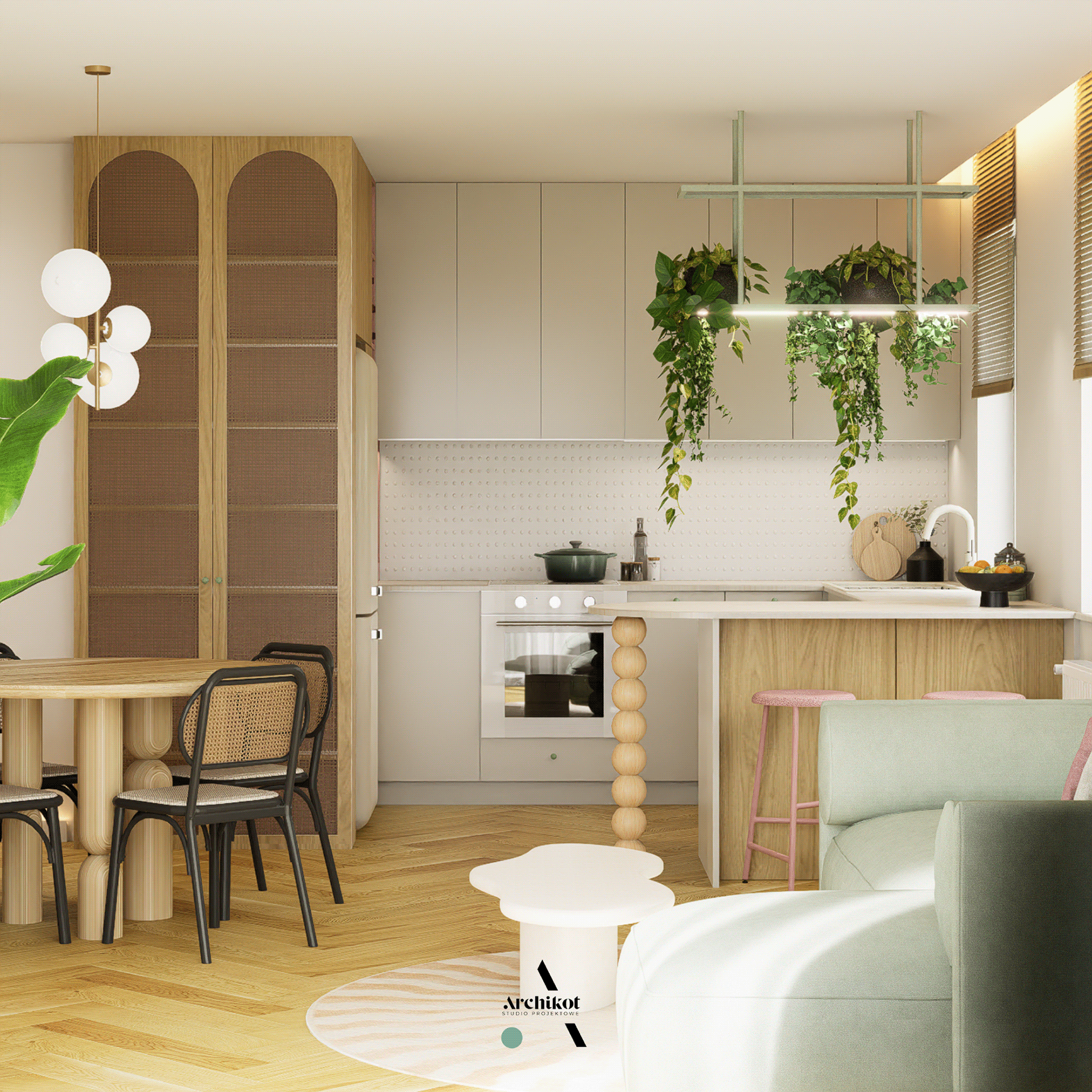 projekt salonu w pastelach - projekt wnętrza łódź-2