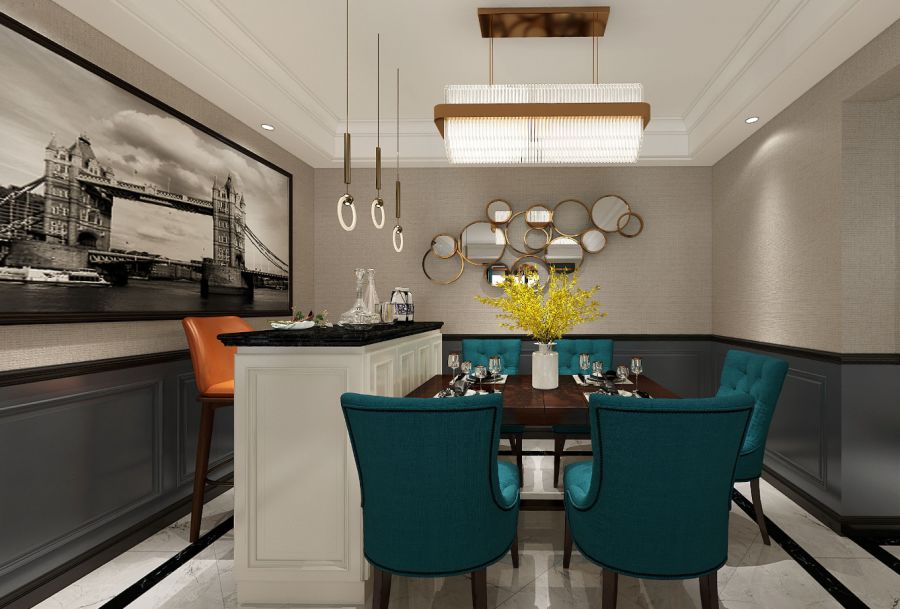 爱马仕橙&孔雀蓝撞出高级感,美式混搭打造优雅轻奢家居-52