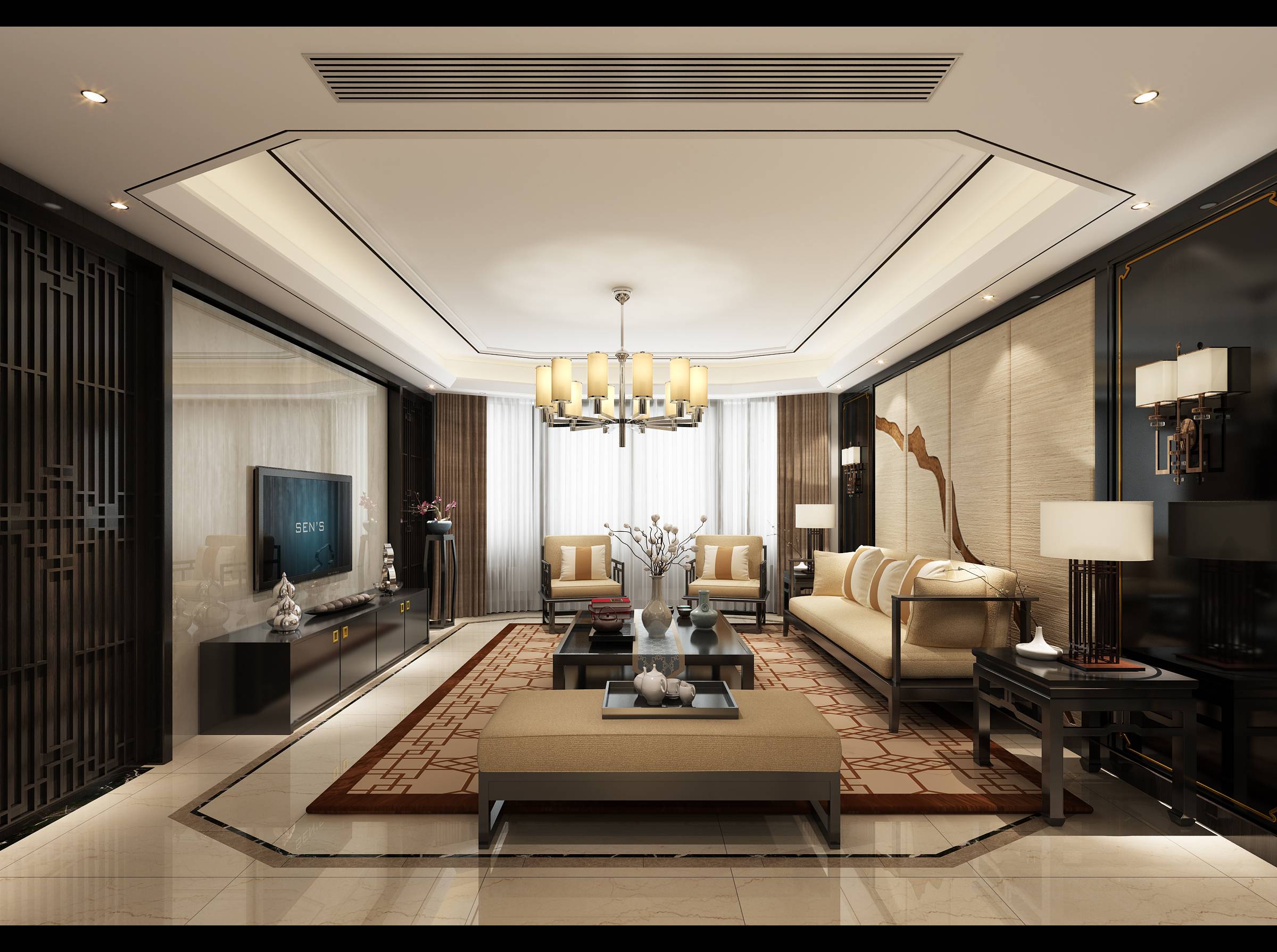 新中式 中式古典 奢华家装别墅样板房-12-8