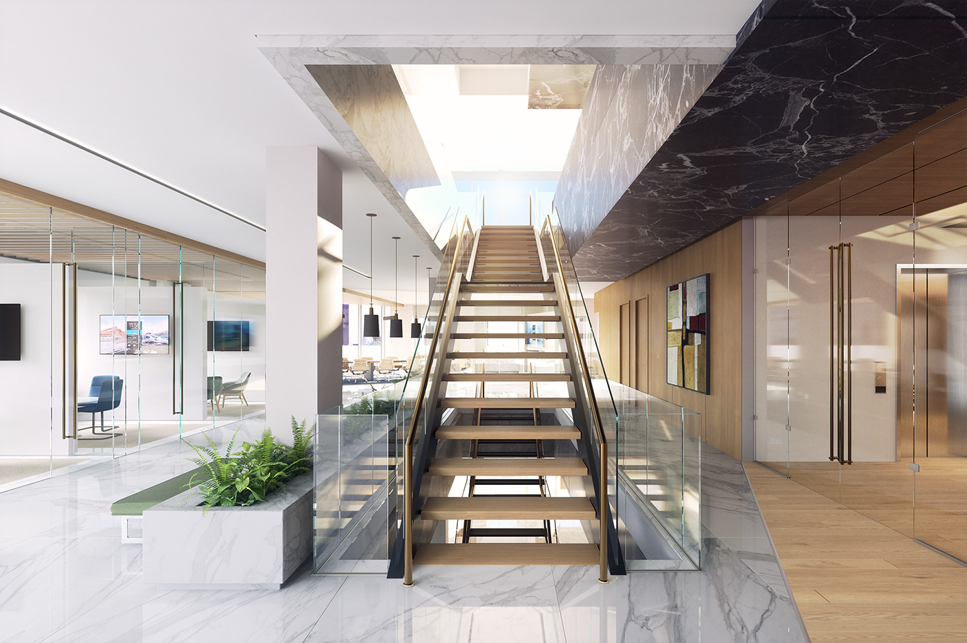 纽约 44 街现代玻璃顶 penthouse 室内设计-7