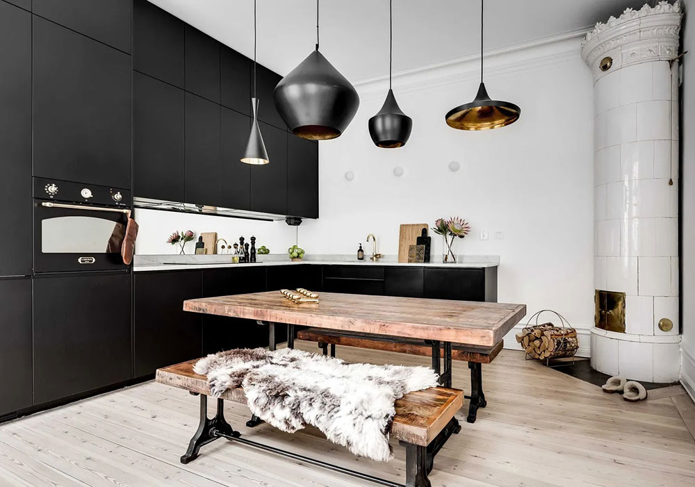 瑞典公寓的巴黎风尚与黑色厨房-11