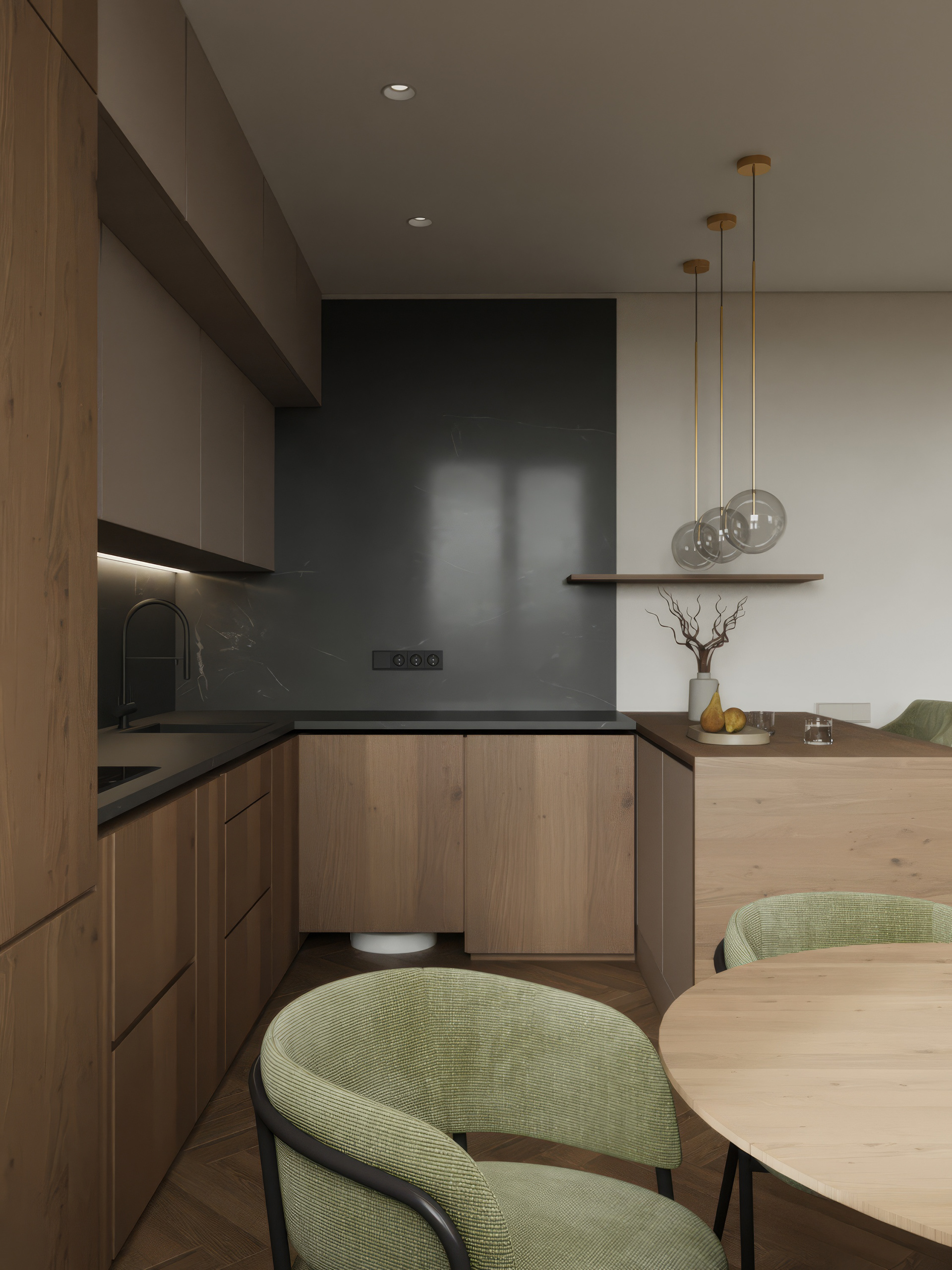 出租公寓的厨房  客厅设计丨俄罗斯莫斯科-4