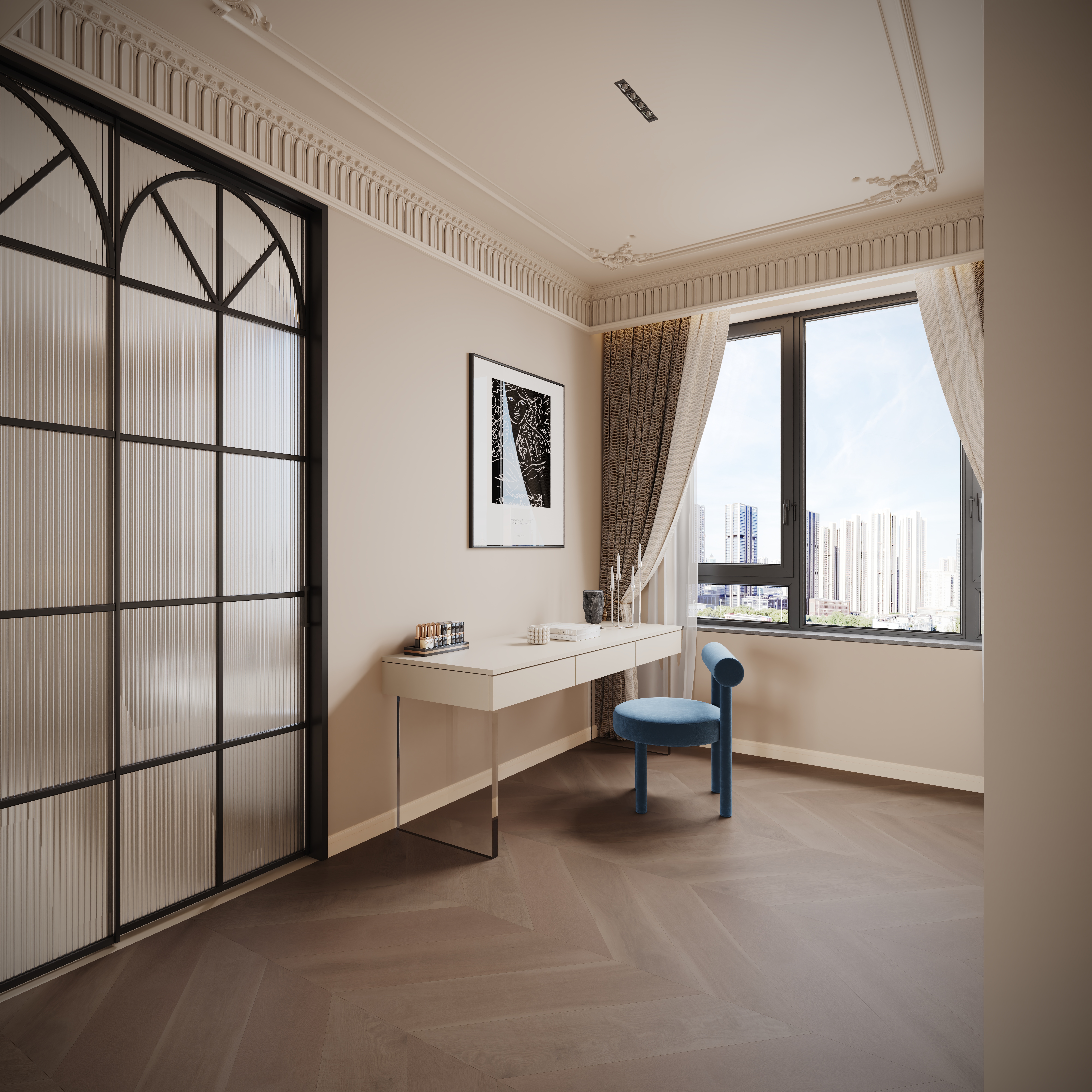 近期渲染 法式平层 客餐厅 卧室 卫生间 书房-6