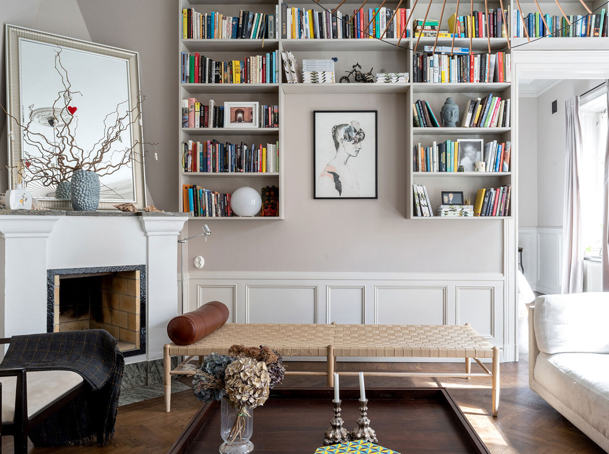 斯德哥尔摩公寓优雅图书馆设计-1