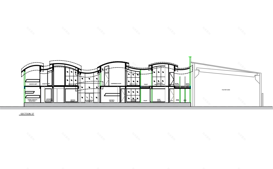 波浪形屋顶的纺织印刷机械制造商总部-31