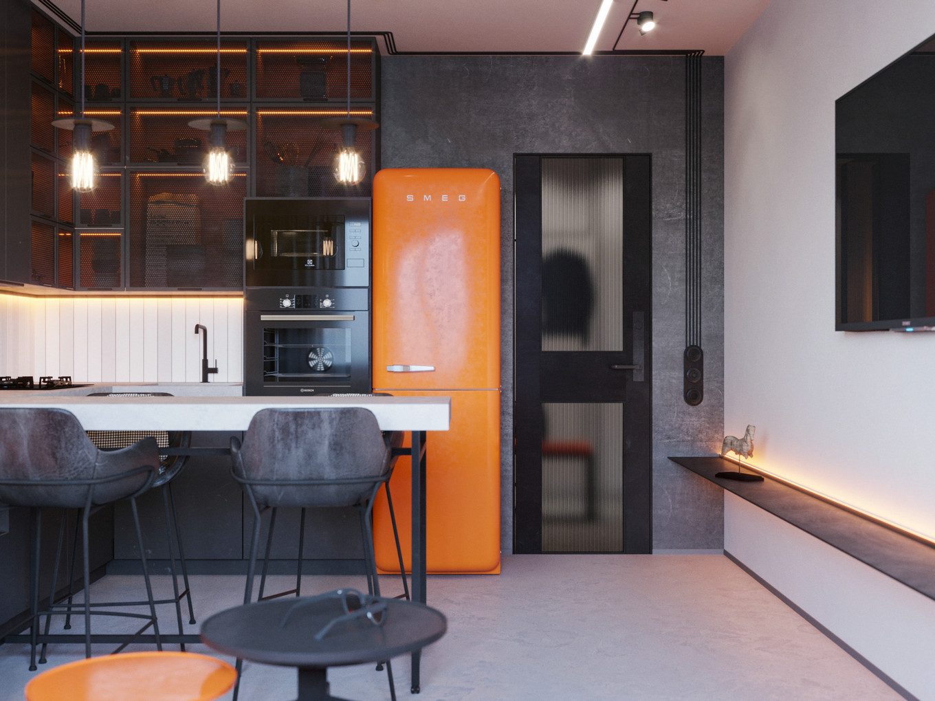 橙蓝双色打造惊艳空间，专业点评设计亮点-6