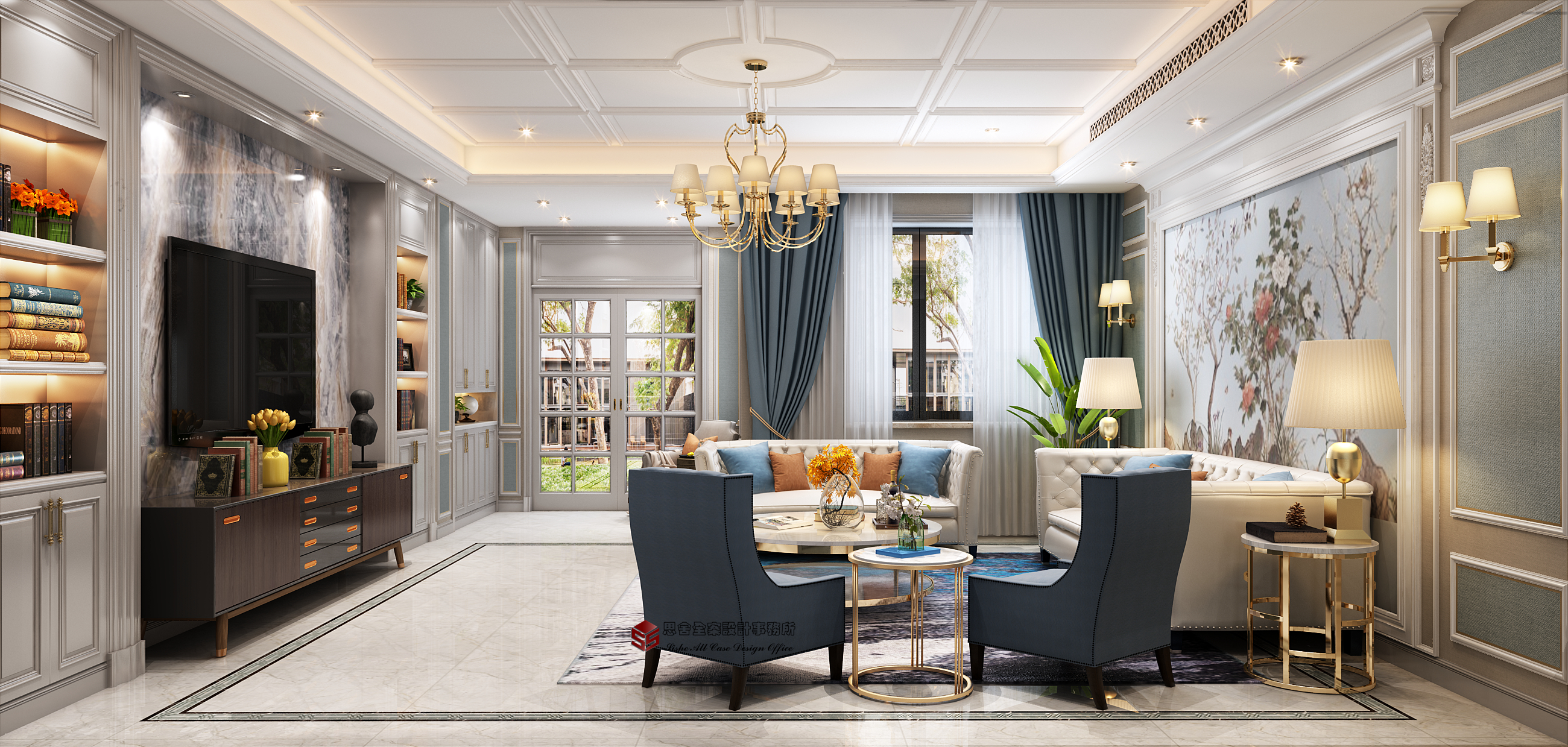 融合两种风格的地下室轻奢美式空间设计-12