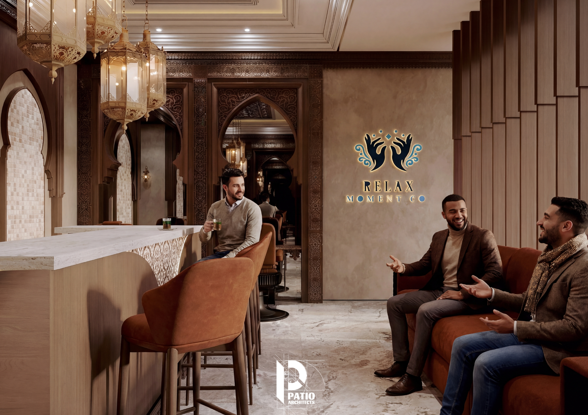 Men’s Hair Salon Entrance & Bar Area Interior Design-9