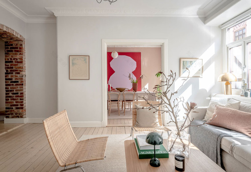 瑞典 84 平米粉色餐厅公寓设计-13