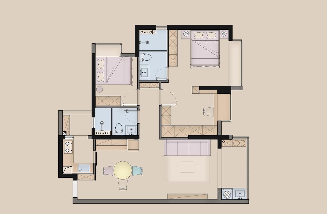 95㎡色彩多变的少女风轻法式-60