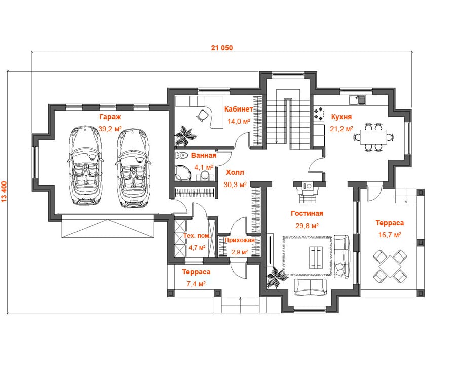 Проект двухэтажного дома с гаражом на 2 авто и террасой «КД-44» - Antei.by-13