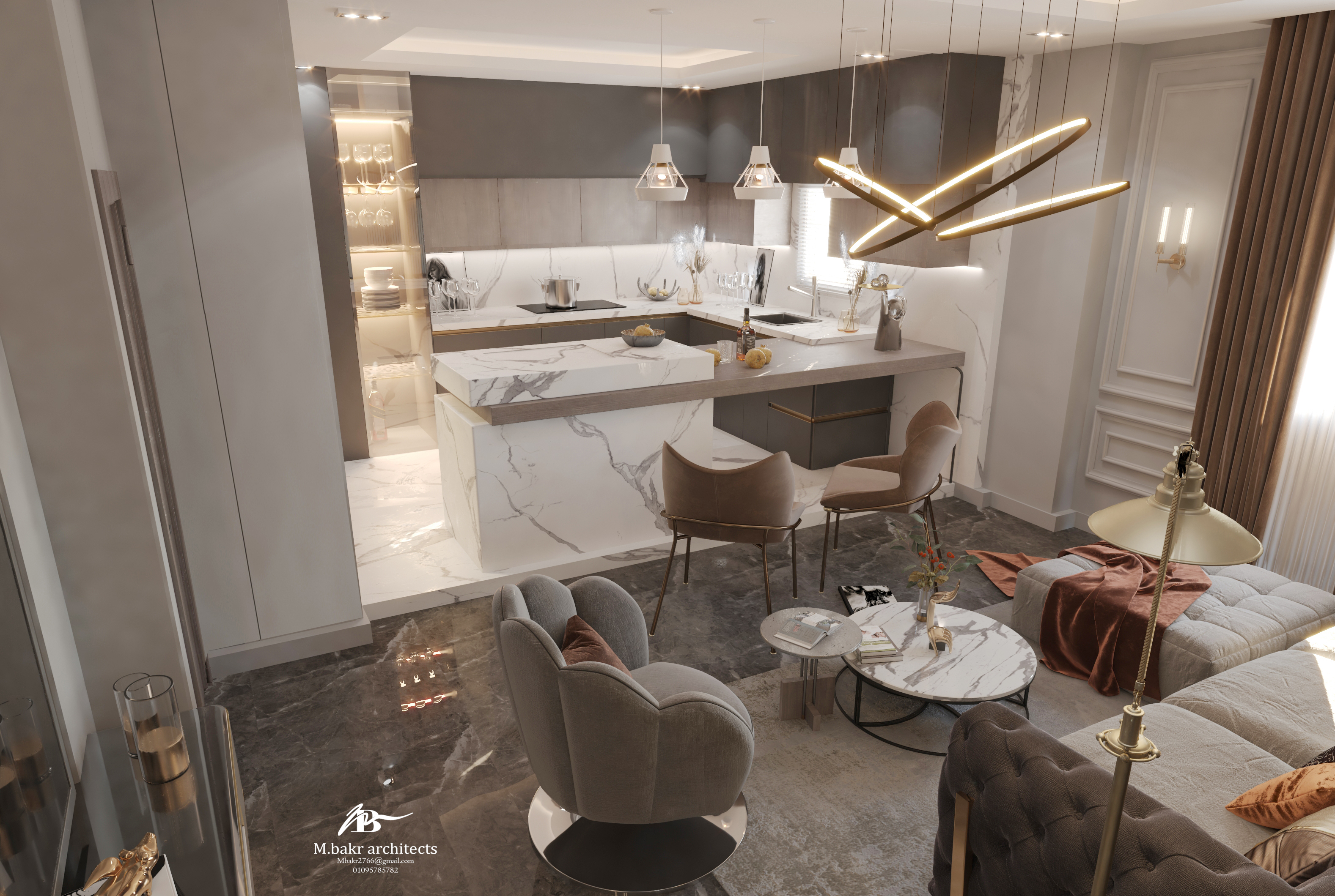 客厅室内设计丨mohamed bakr Architects-1