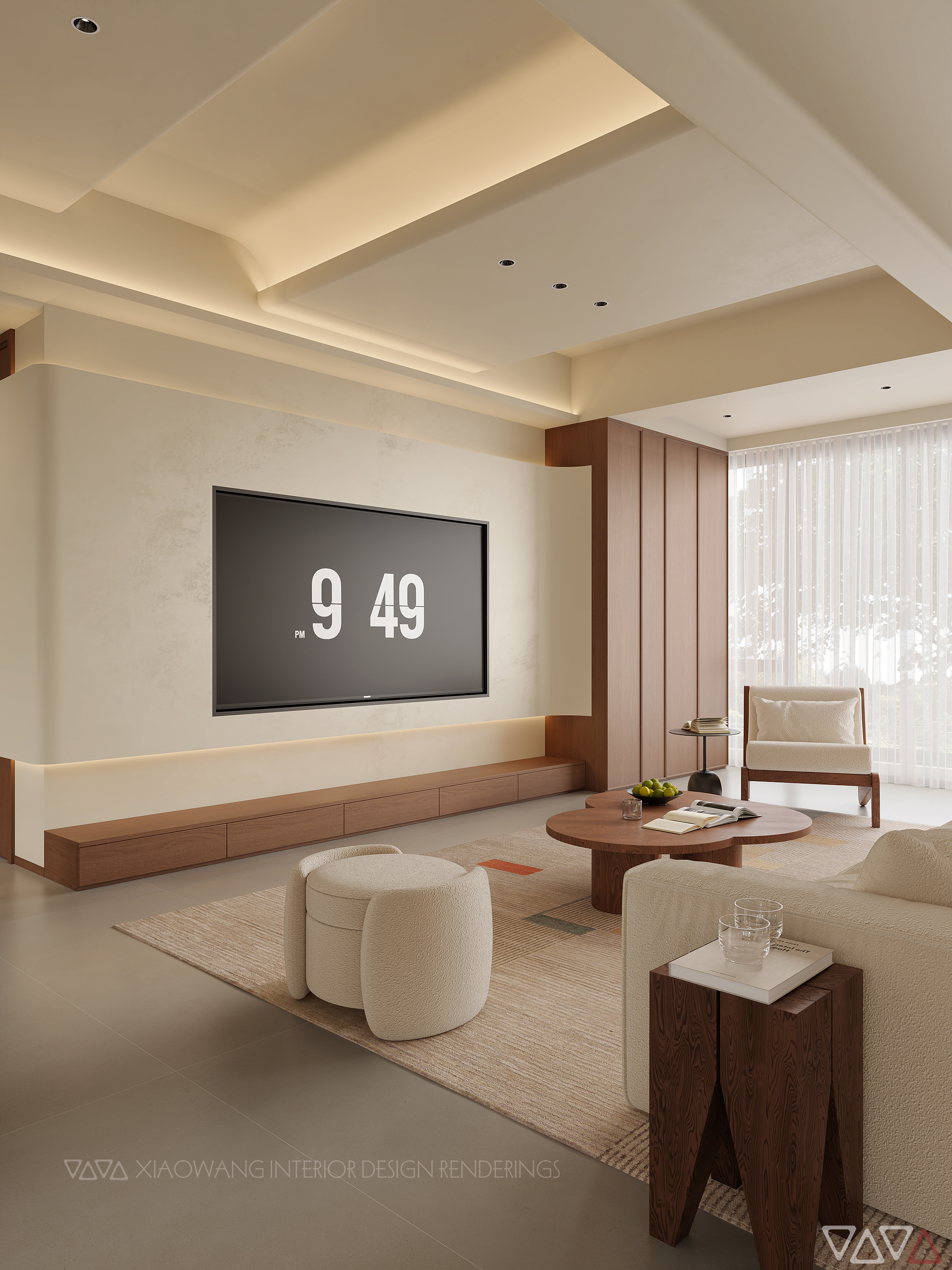 中古奶油风客餐厅效果图-6