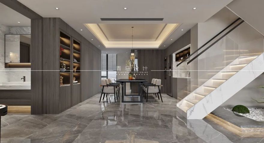 景寓学府新中式禅意复式住宅丨青马别墅空间设计-49