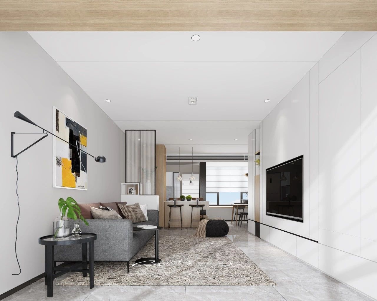 南山 110㎡简约之家,隐藏管线、吧台设计、一墙多用电视墙-37