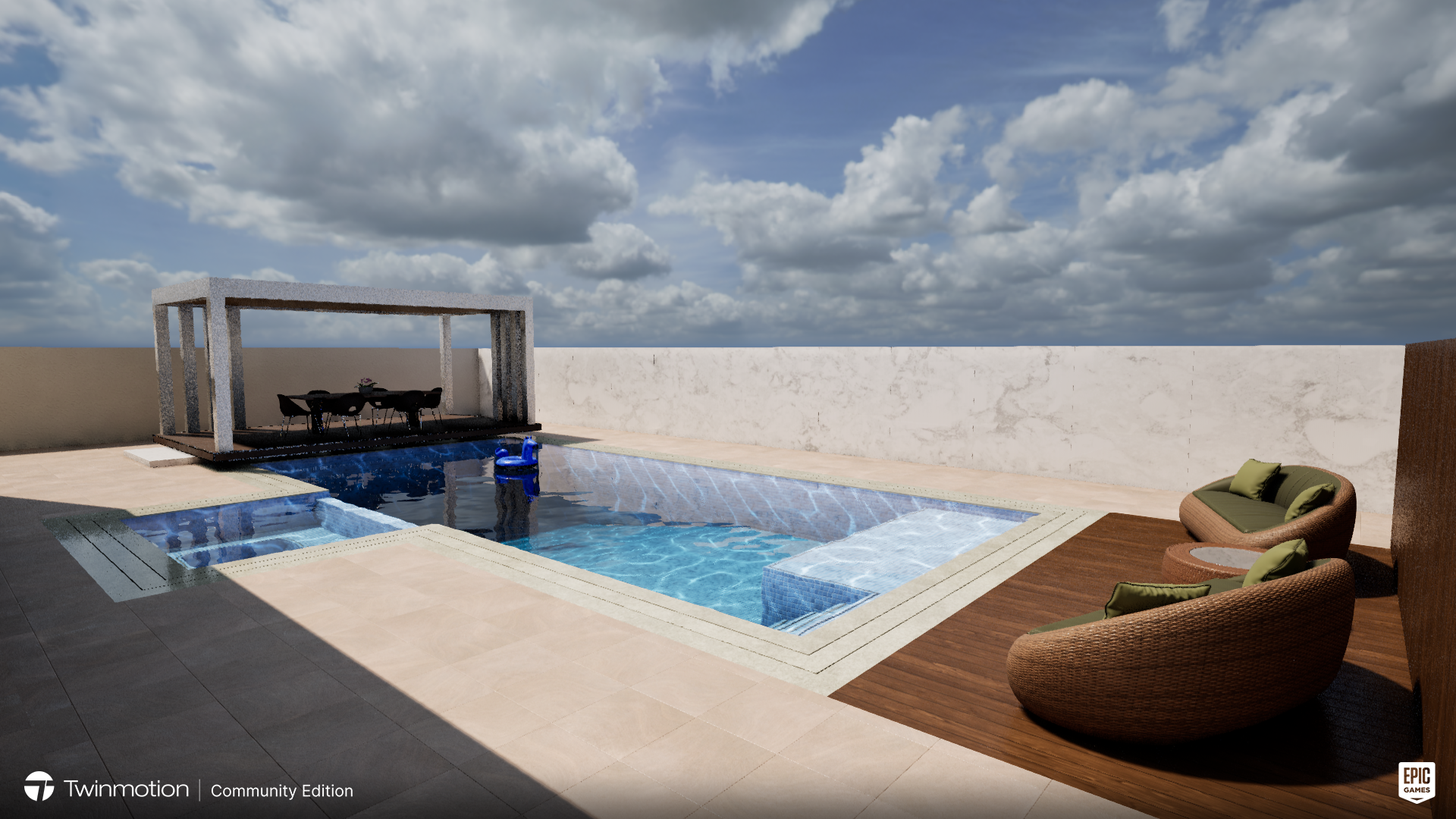 Overflow Pool and Jacuzzi with a Shaded & Dry Seating.-0