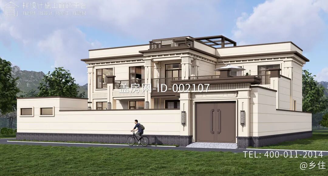 【设计师案例】土建参考造价62万，面宽19.1m×进深10.6m山东临沂二层新中式别墅-35