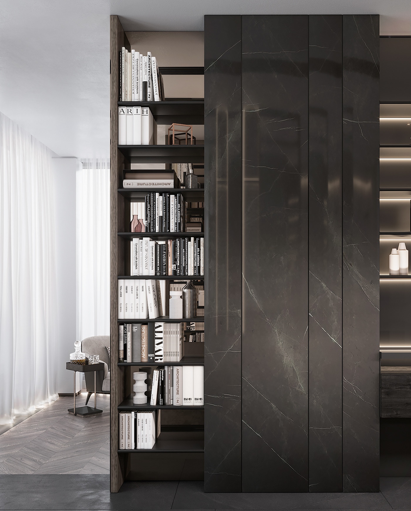 白色大理石与黑色调的搭配设计-8