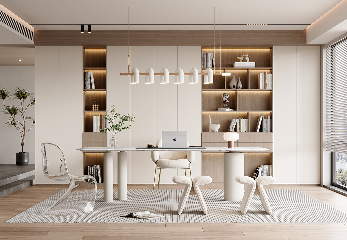 现代奶油风书房-5