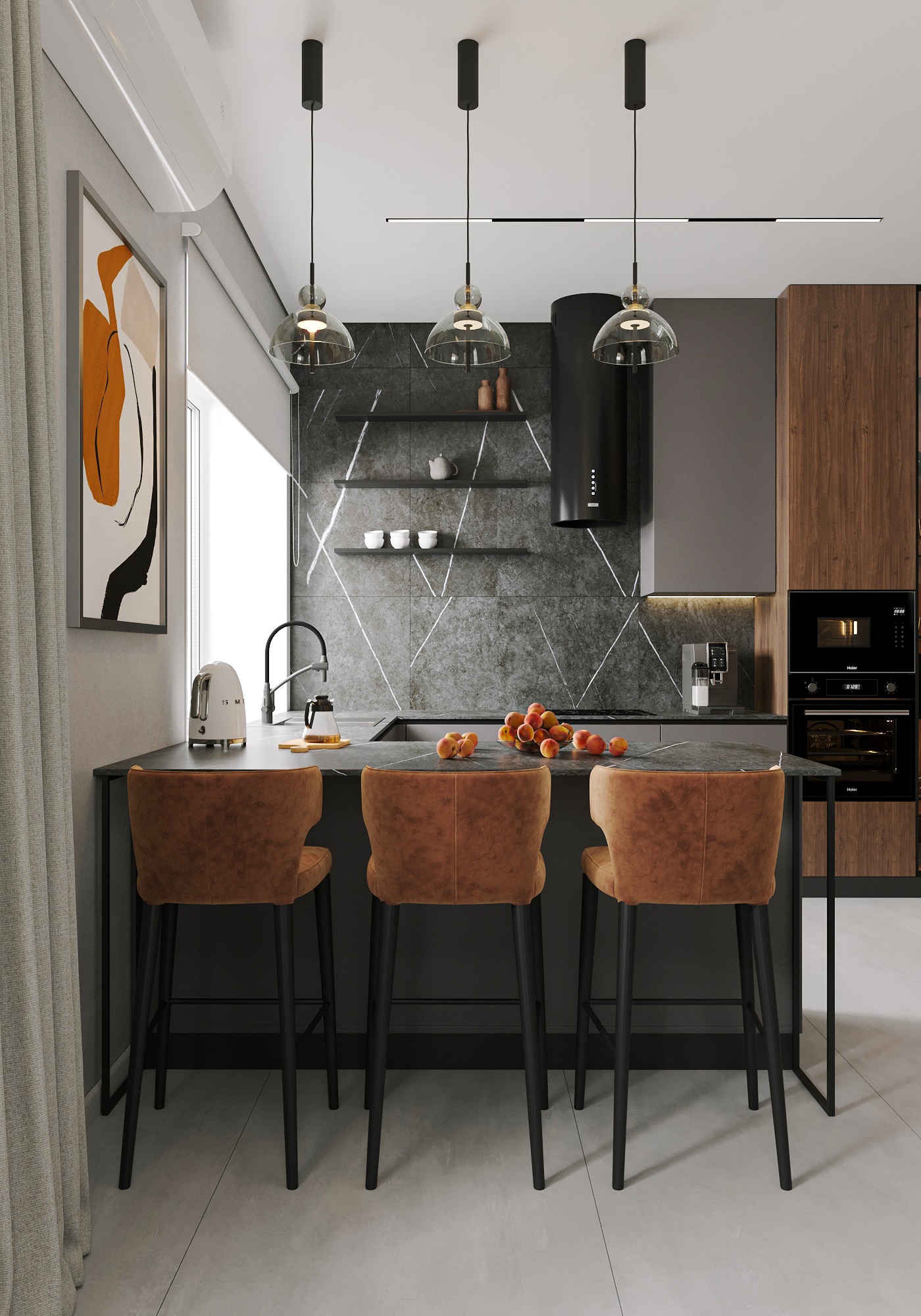 现代客厅带壁炉设计丨Polubelova Yuliya-7